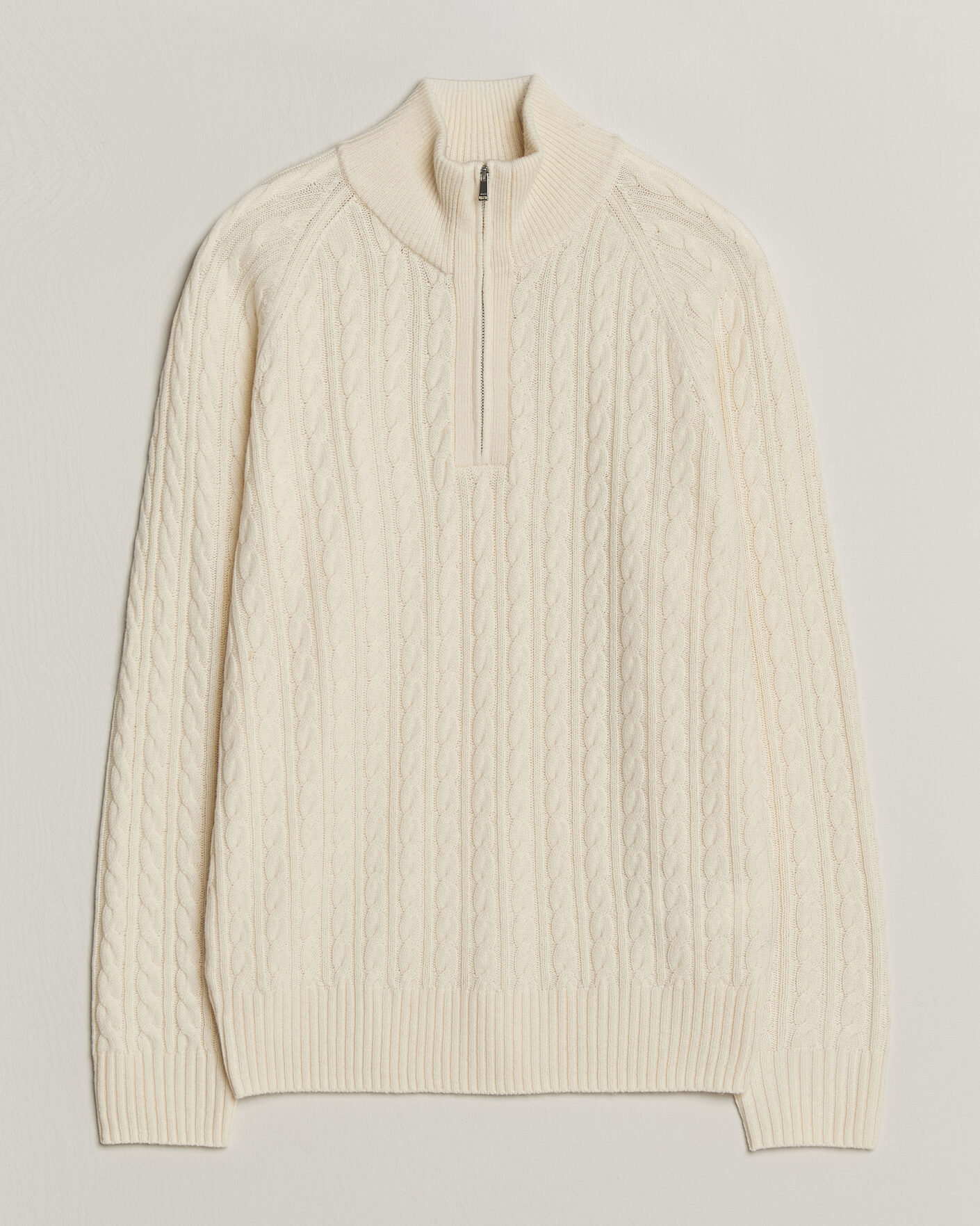 Herre | Trøjer | BOSS BLACK | Furore Wool/Cashmere Cable Half Zip Open White