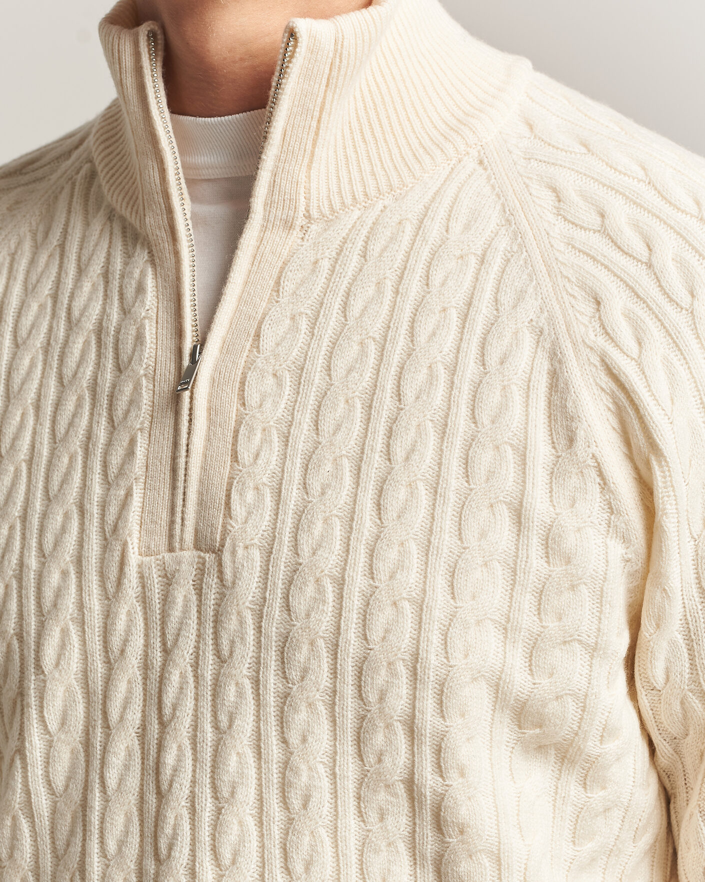 Herre | Trøjer | BOSS BLACK | Furore Wool/Cashmere Cable Half Zip Open White
