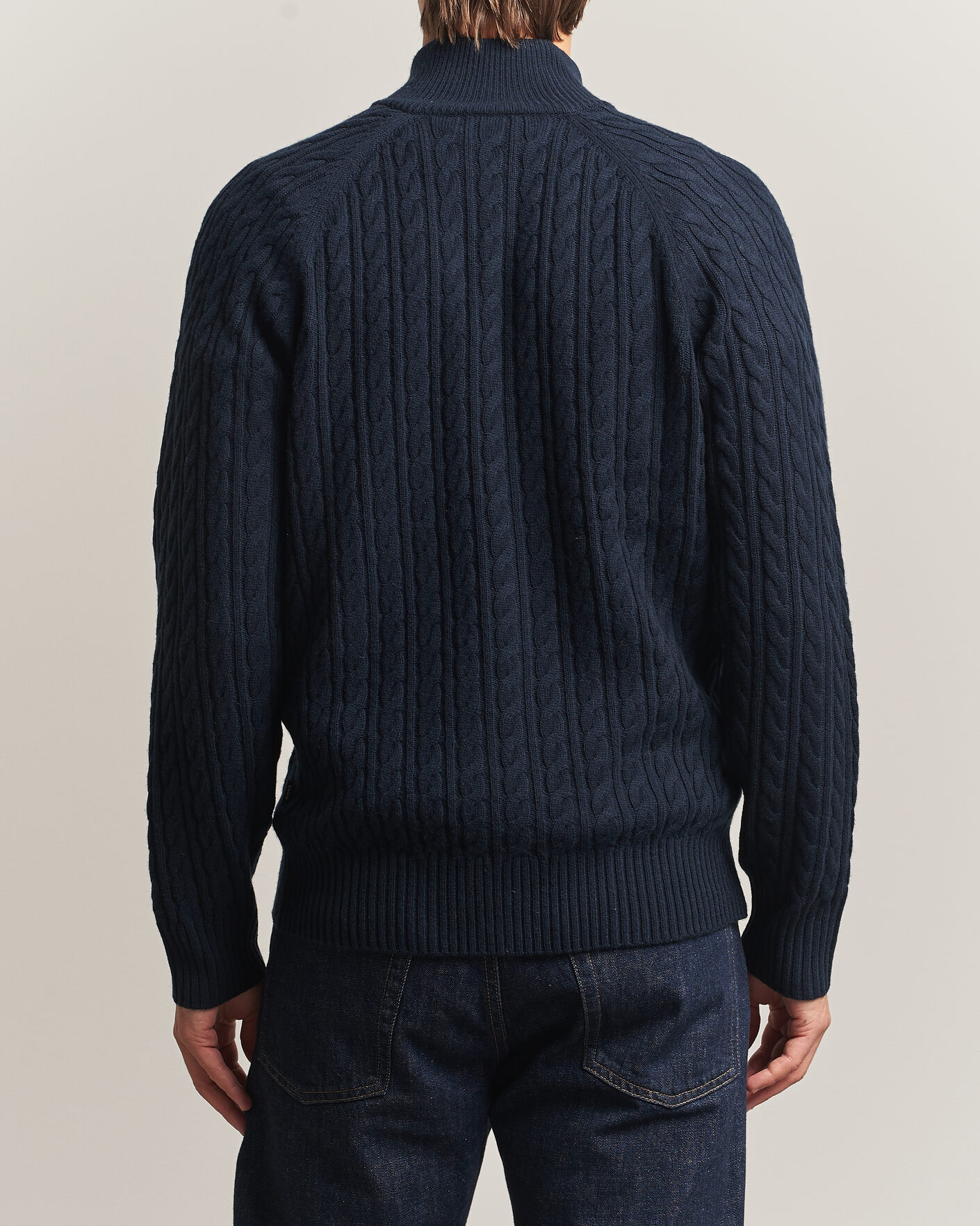 Herre | Trøjer | BOSS BLACK | Furore Wool/Cashmere Cable Half Zip Dark Blue