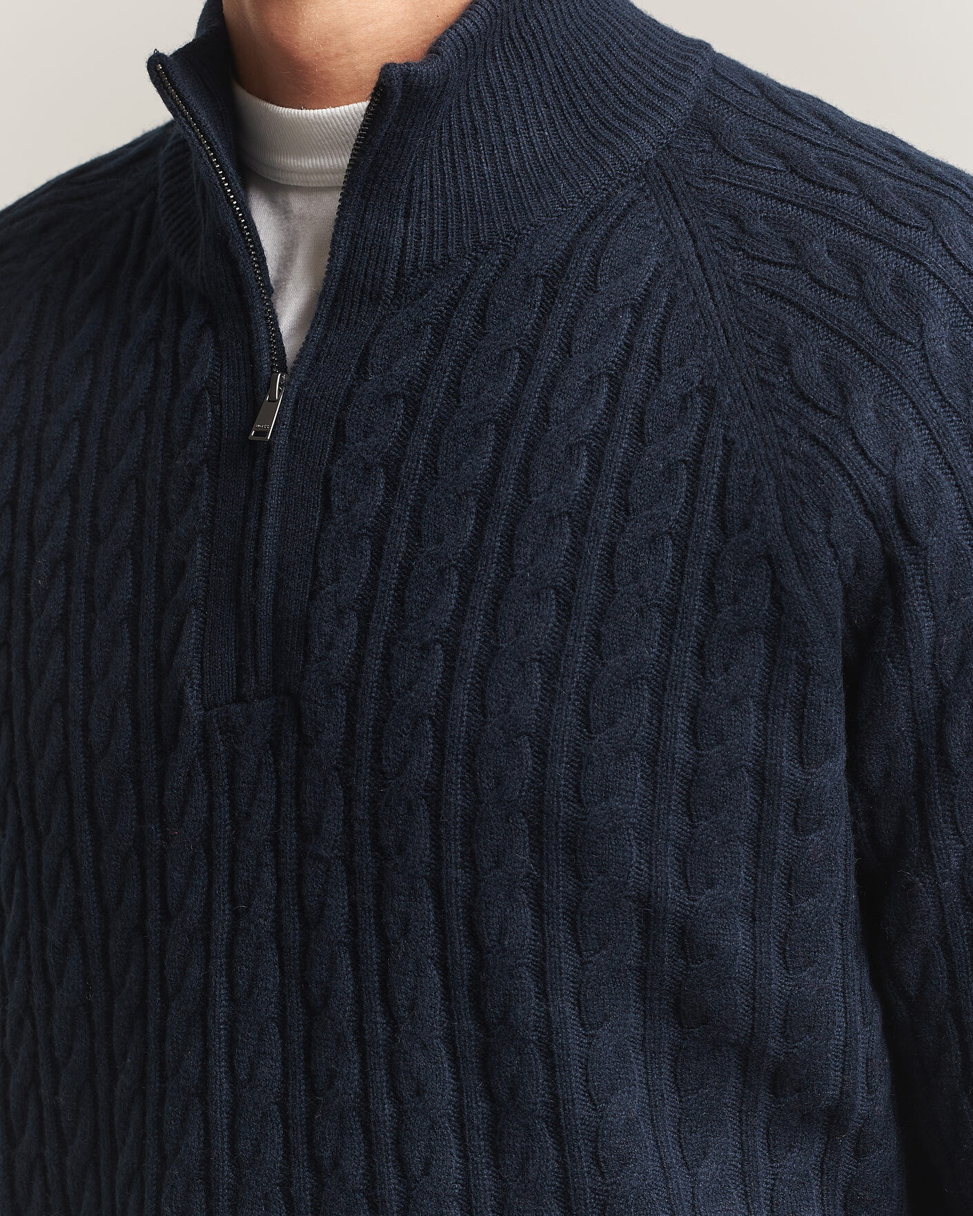 Herre | Trøjer | BOSS BLACK | Furore Wool/Cashmere Cable Half Zip Dark Blue