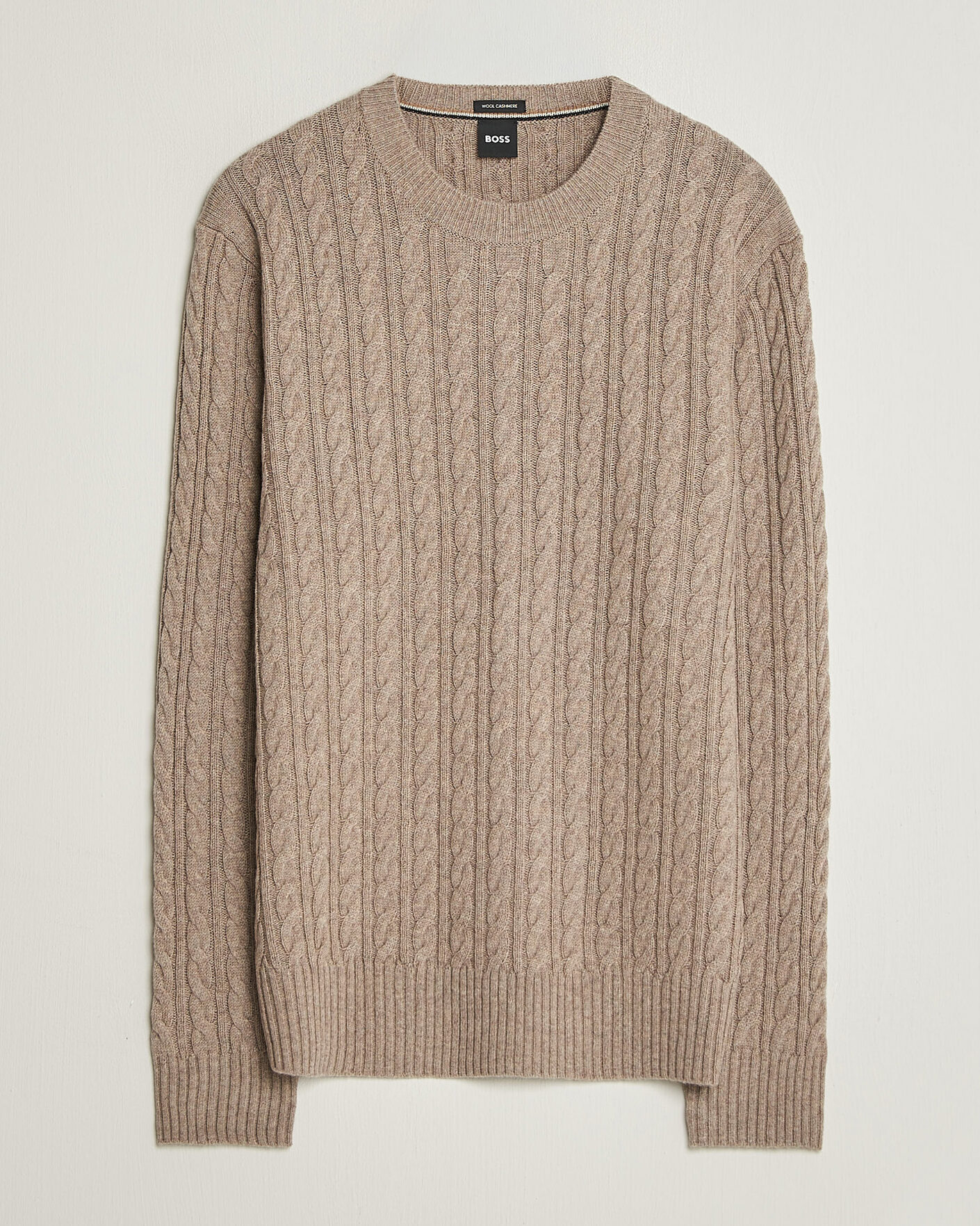 Herre | Trøjer | BOSS BLACK | Furlan Wool/Cashmere Cable Crew Neck Open Brown