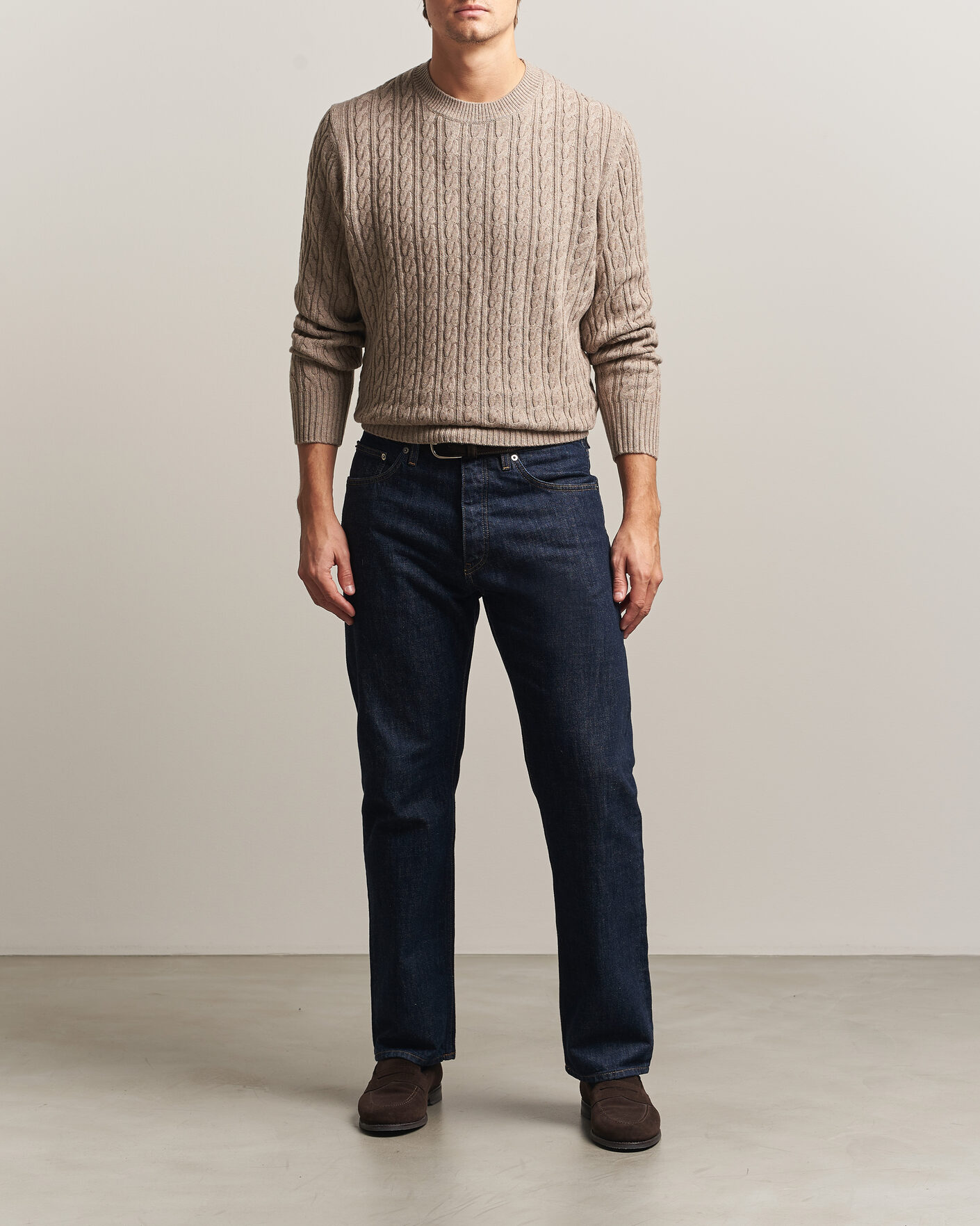 Herre | Trøjer | BOSS BLACK | Furlan Wool/Cashmere Cable Crew Neck Open Brown