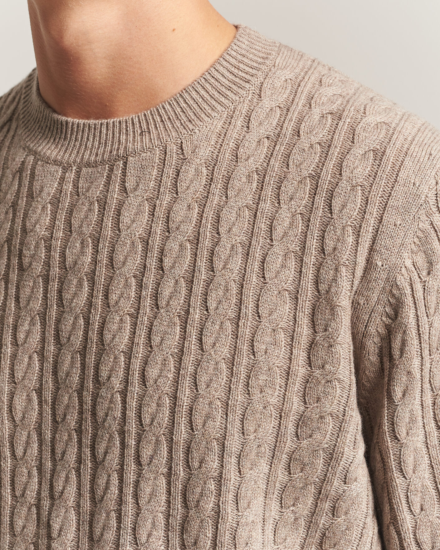 Herre | Trøjer | BOSS BLACK | Furlan Wool/Cashmere Cable Crew Neck Open Brown