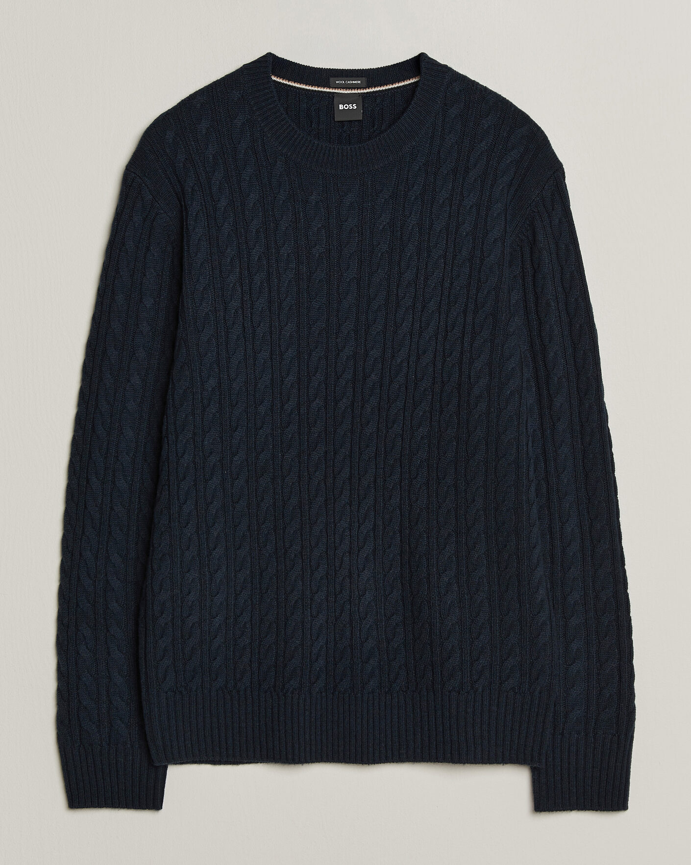 Herre | Trøjer | BOSS BLACK | Furlan Wool/Cashmere Cable Crew Neck Dark Blue