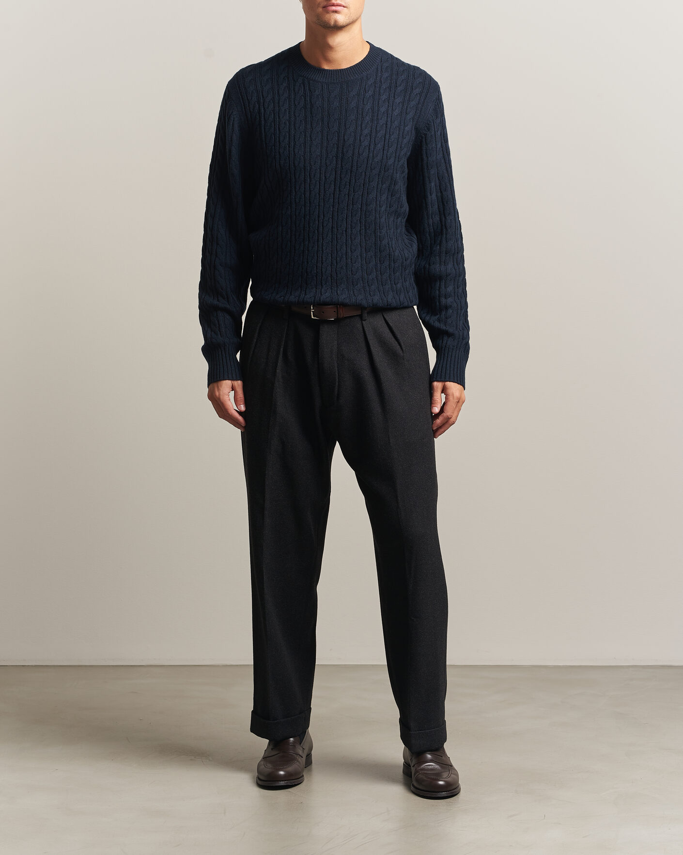 Herre | Trøjer | BOSS BLACK | Furlan Wool/Cashmere Cable Crew Neck Dark Blue