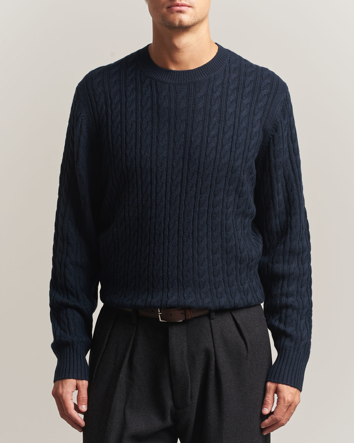 Herre | Trøjer | BOSS BLACK | Furlan Wool/Cashmere Cable Crew Neck Dark Blue