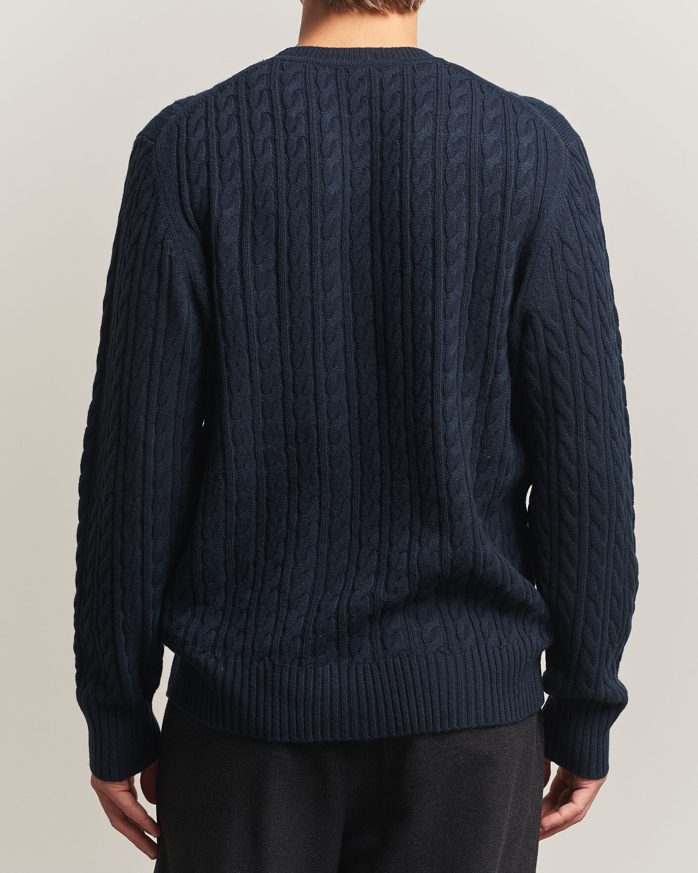 Herre | Trøjer | BOSS BLACK | Furlan Wool/Cashmere Cable Crew Neck Dark Blue