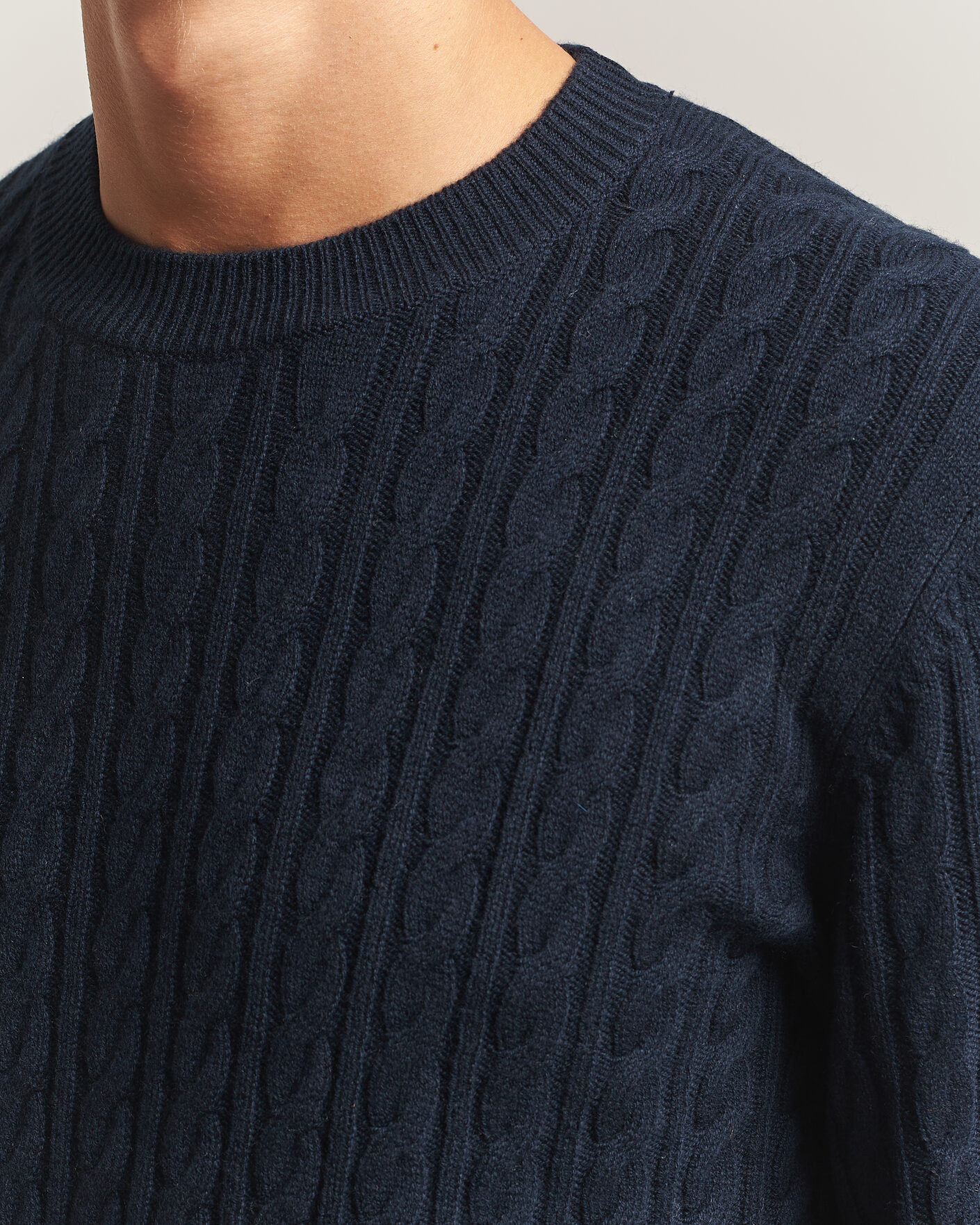 Herre | Trøjer | BOSS BLACK | Furlan Wool/Cashmere Cable Crew Neck Dark Blue