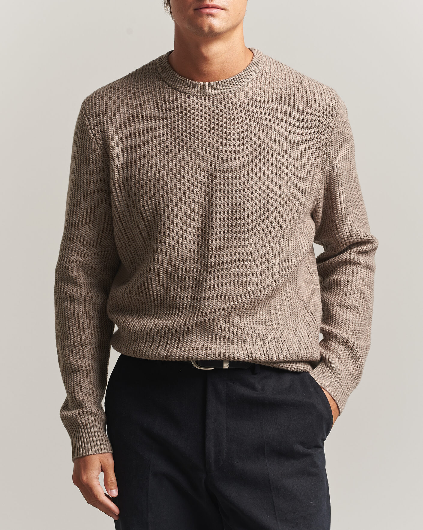 Herre | Trøjer | BOSS BLACK | Fiocchetto Wool/Cashmere Crew Neck Open Brown
