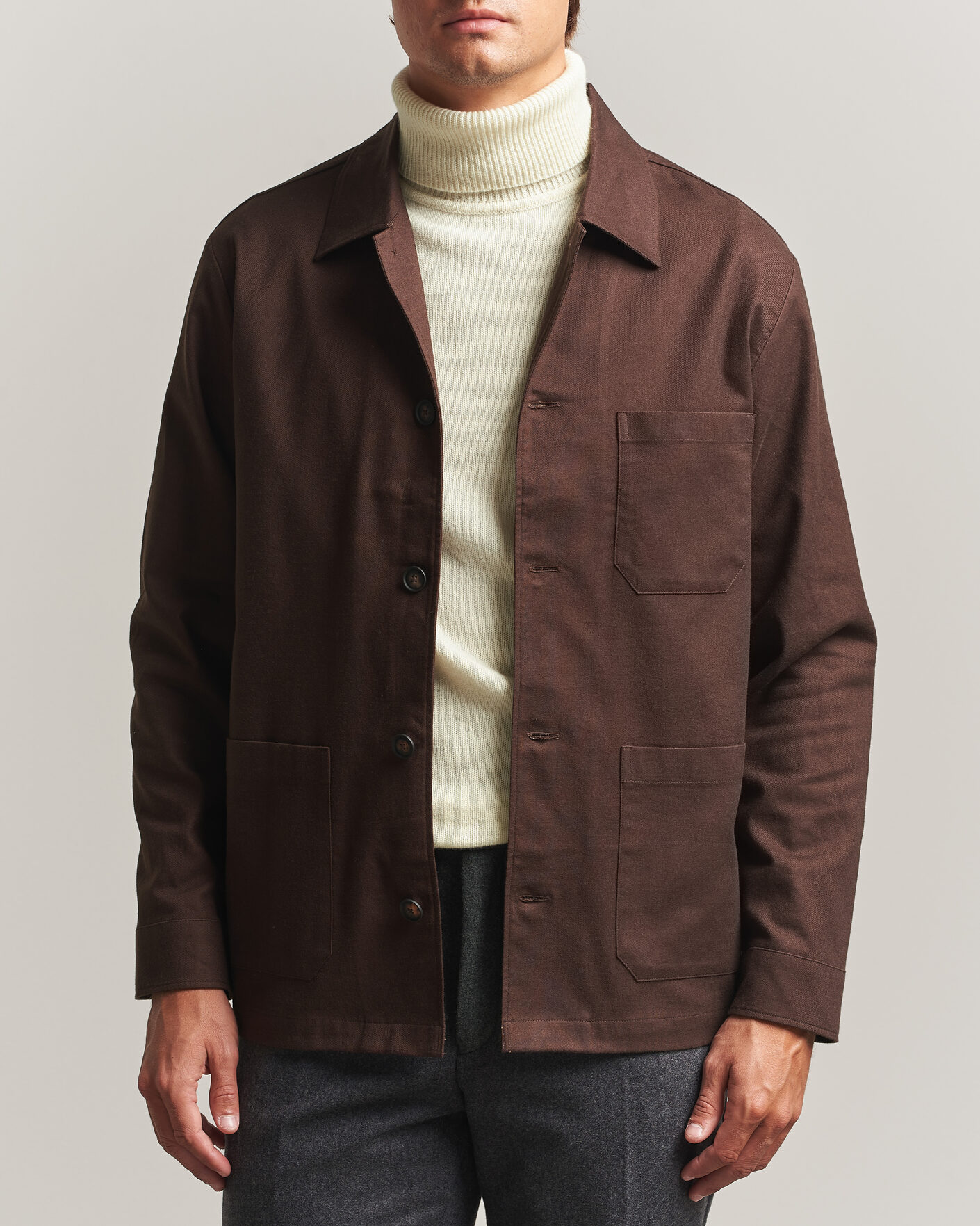 Herre | Skjorter | BOSS BLACK | Cai Cotton Overshirt Dark Brown