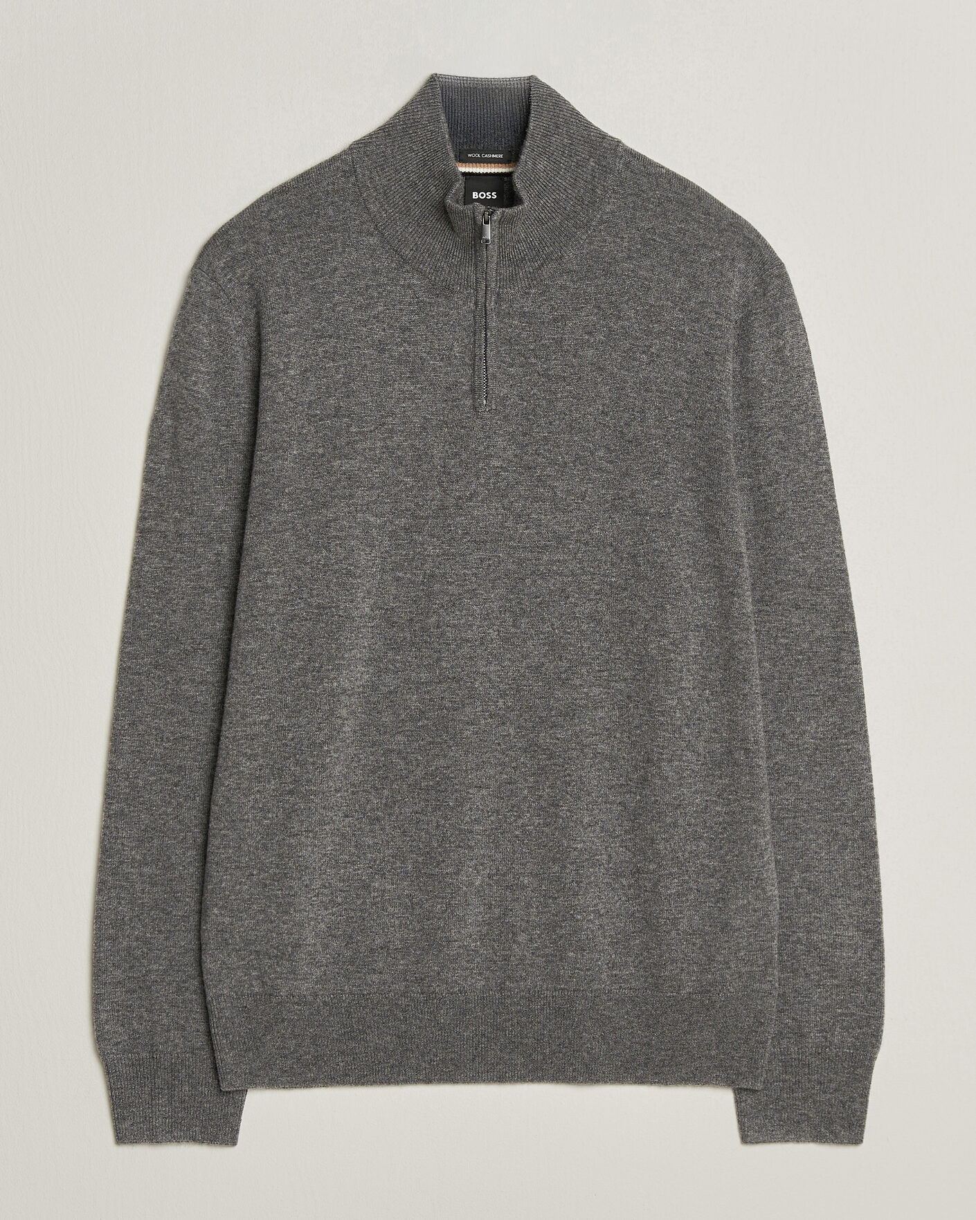 Herre | Trøjer | BOSS BLACK | Hemarlo Wool/Cashmere Half Zip Medium Grey