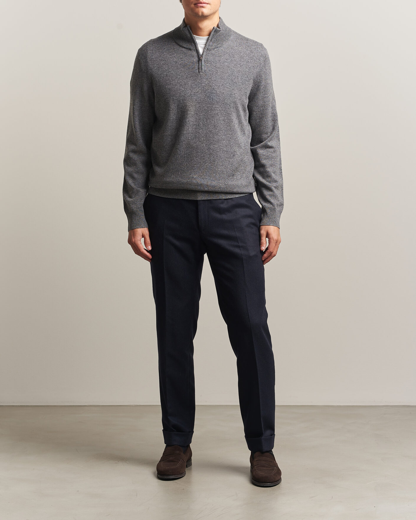 Herre | Trøjer | BOSS BLACK | Hemarlo Wool/Cashmere Half Zip Medium Grey