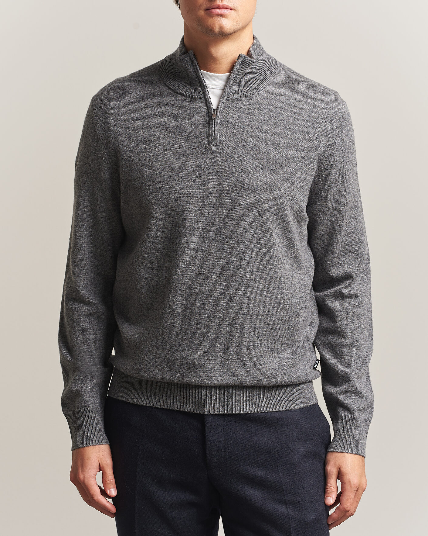 Herre | Trøjer | BOSS BLACK | Hemarlo Wool/Cashmere Half Zip Medium Grey