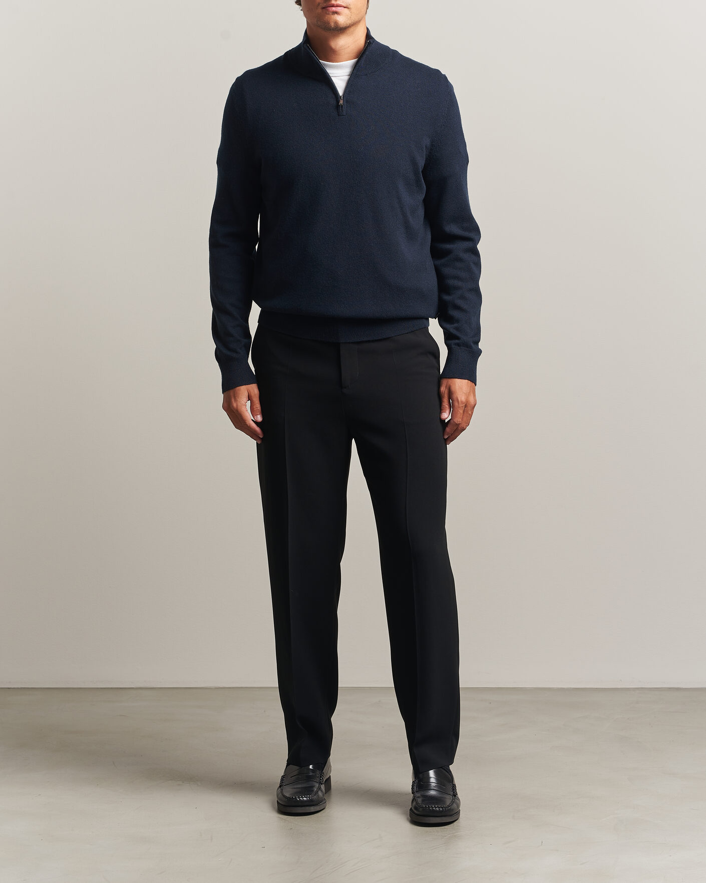 Herre | Trøjer | BOSS BLACK | Hemarlo Wool/Cashmere Half Zip Dark Blue