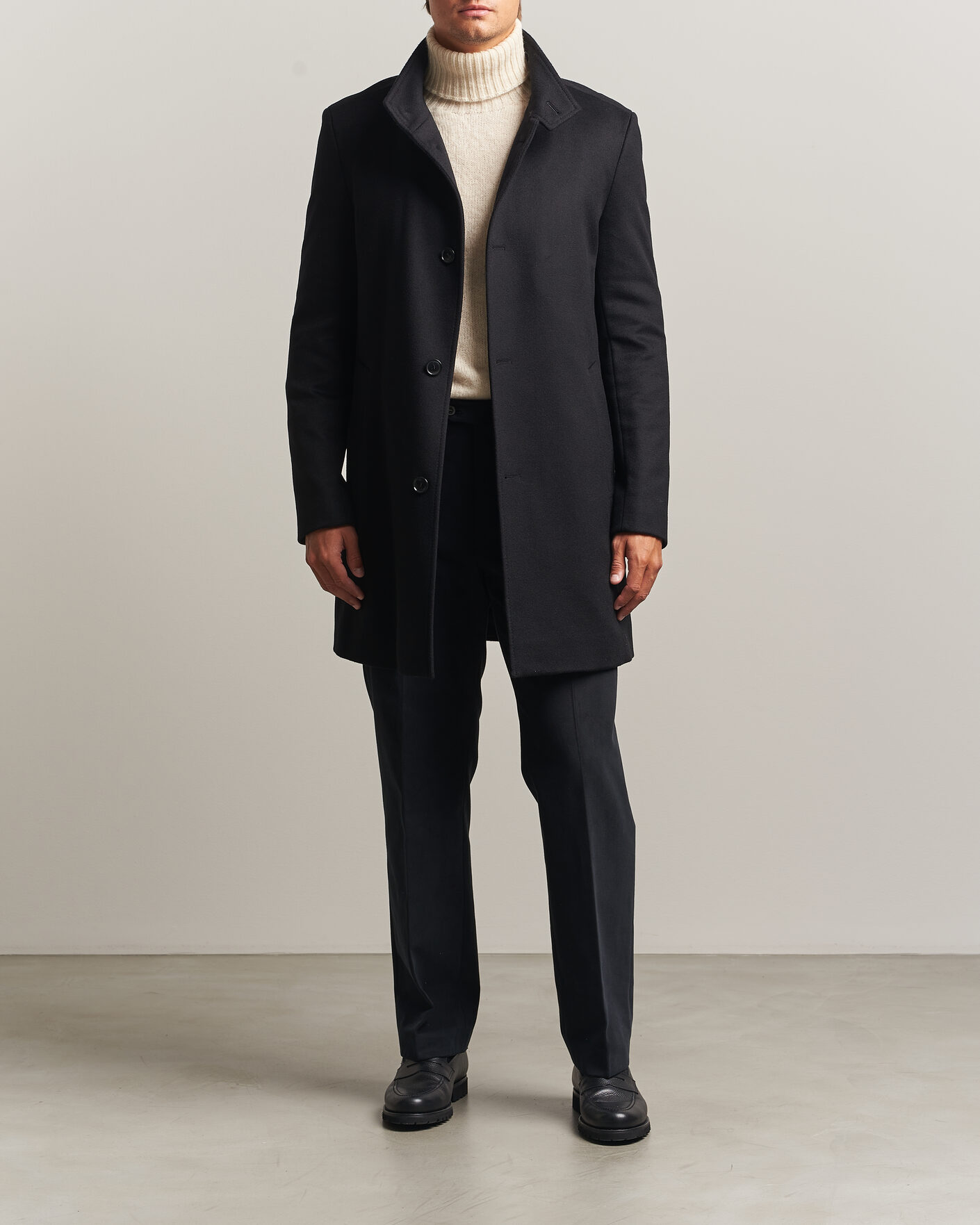 Herre | Jakker | BOSS BLACK | Hyde Wool Stand Up Collar Coat Black