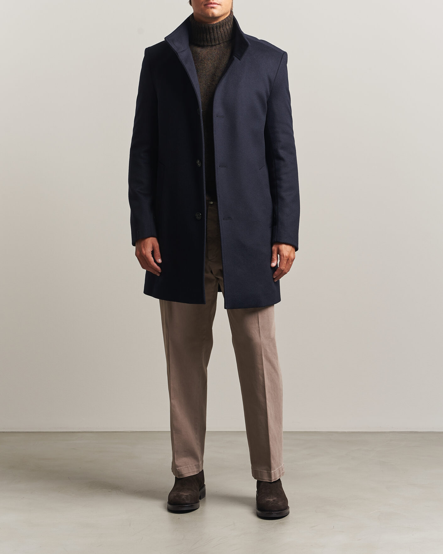 Herre | Jakker | BOSS BLACK | Hyde Wool Stand Up Collar Coat Dark Blue