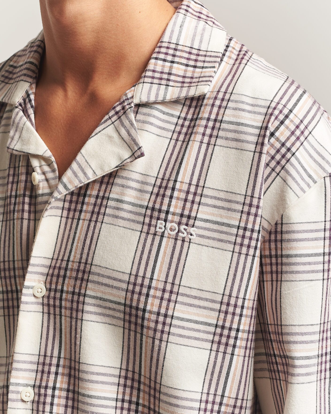 Herre | Pyjamas & Morgenkåber | BOSS BLACK | Checked Flannel Pyjama Set Open White