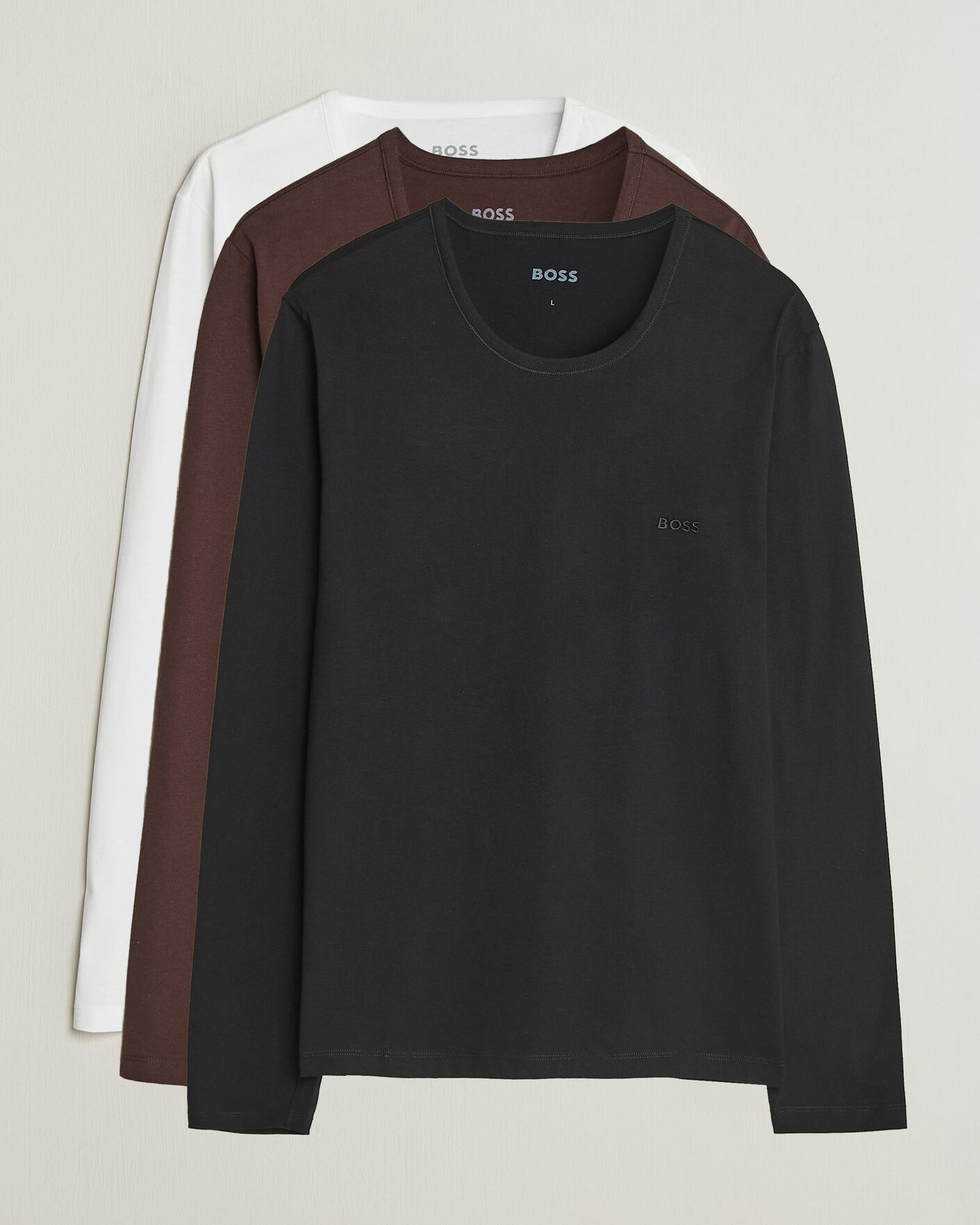 Herre | T-Shirts | BOSS BLACK | 3-Pack Long Sleeve T-Shirt White/Black/Brown