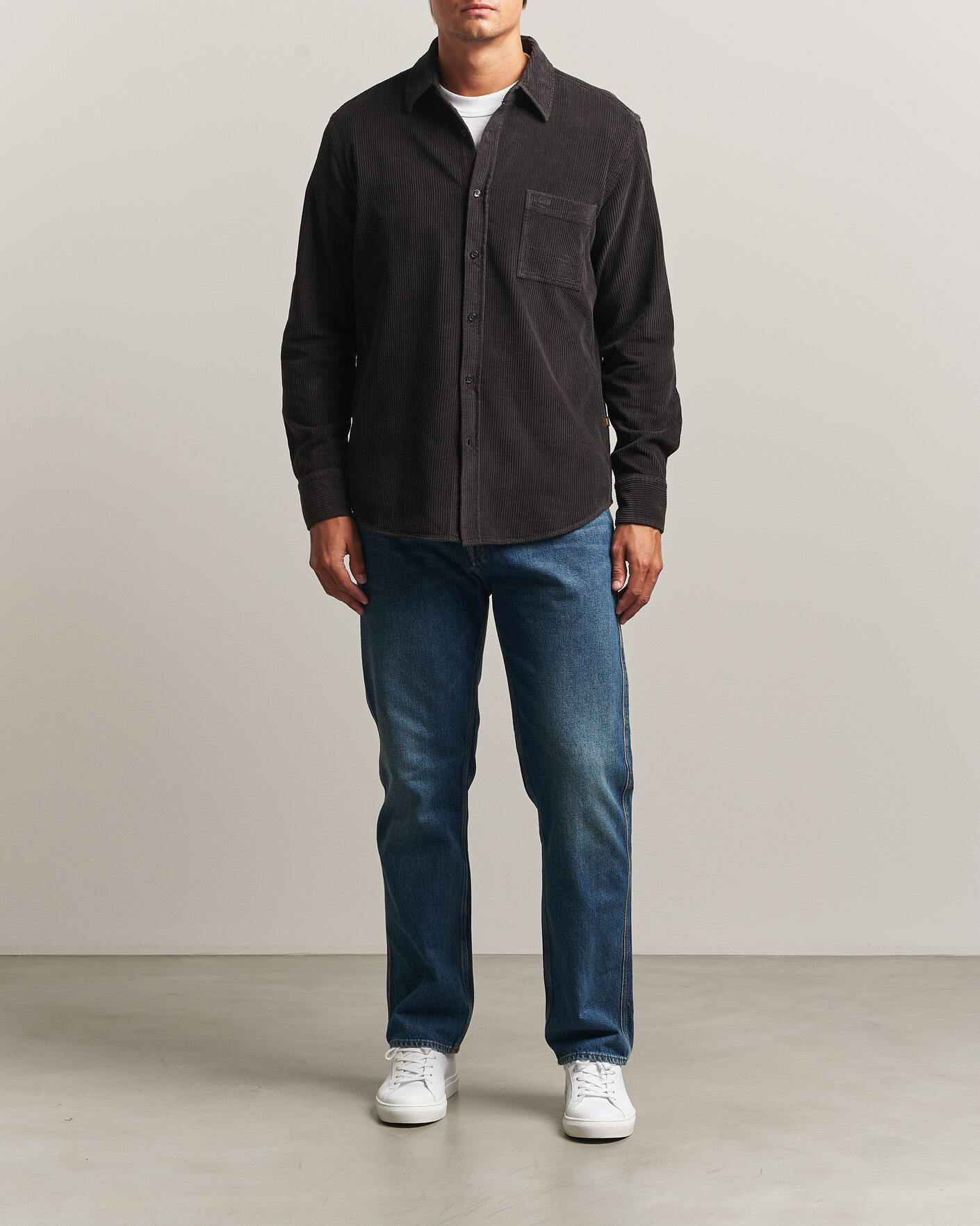 Herre | Skjorter | BOSS ORANGE | Relegant Corduroy Shirt Black
