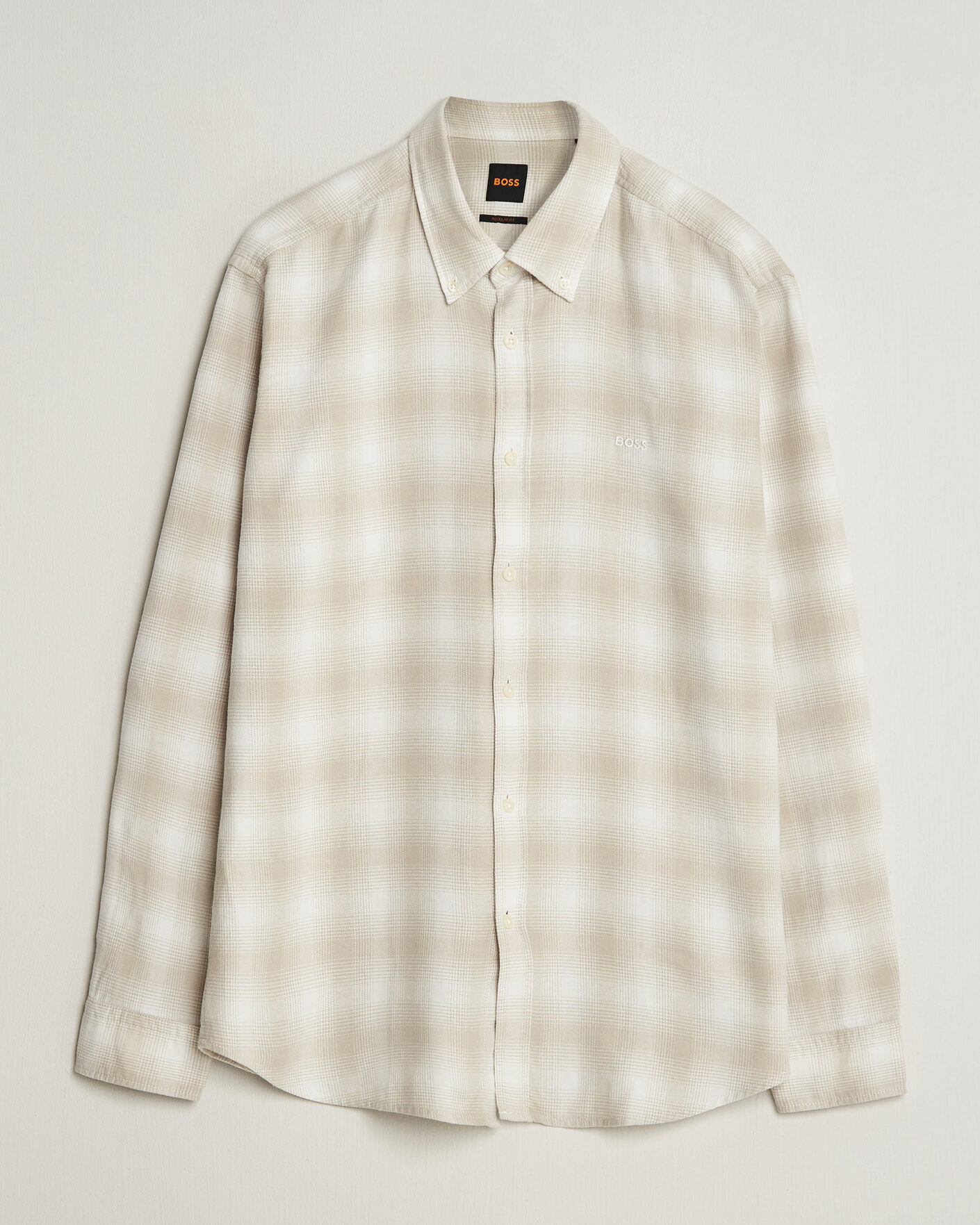 Herre | Skjorter | BOSS ORANGE | Rickert Brushed Cotton Checked Shirt Light Beige