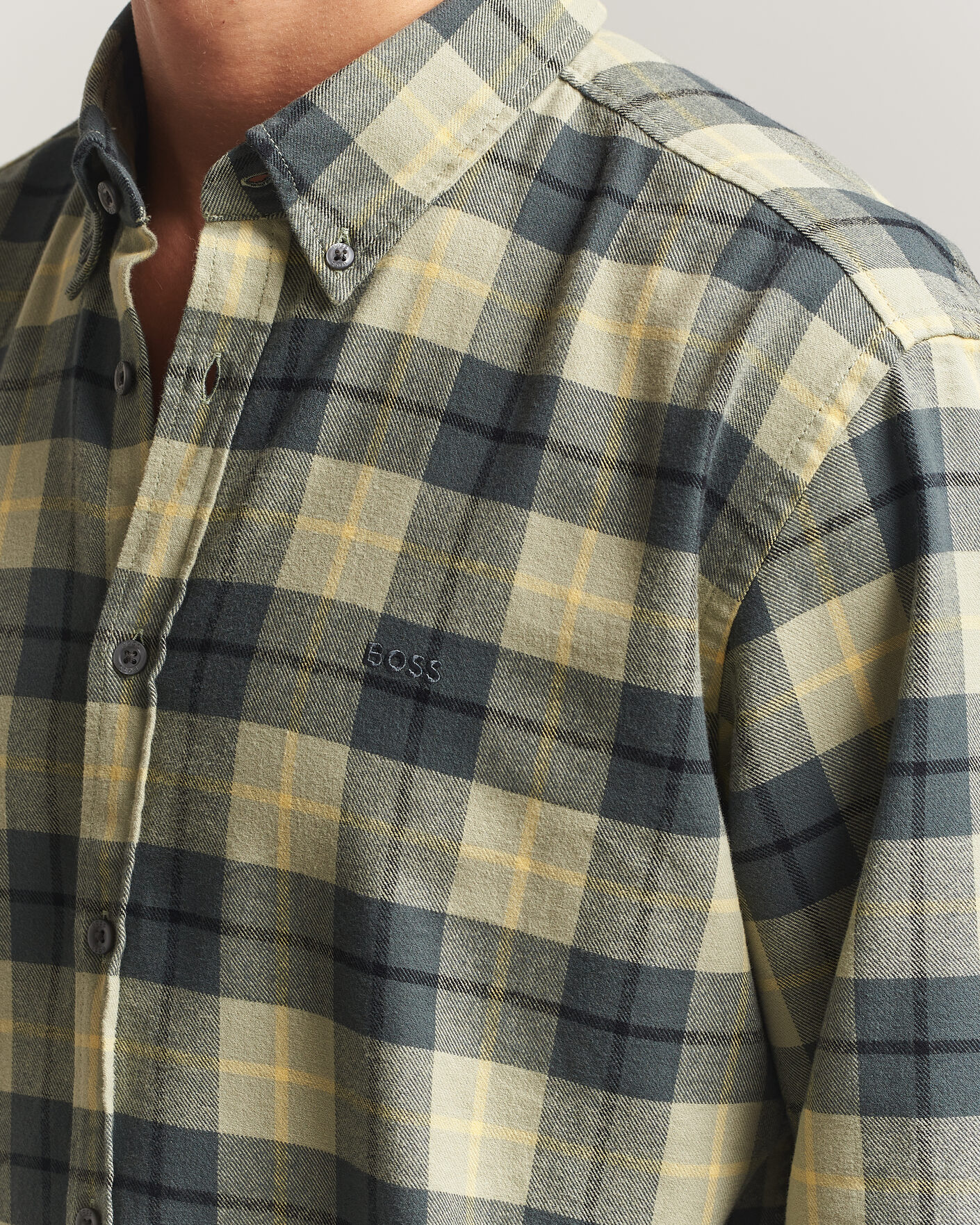 Herre | Skjorter | BOSS ORANGE | Rickert Brushed Cotton Checked Shirt Open Green