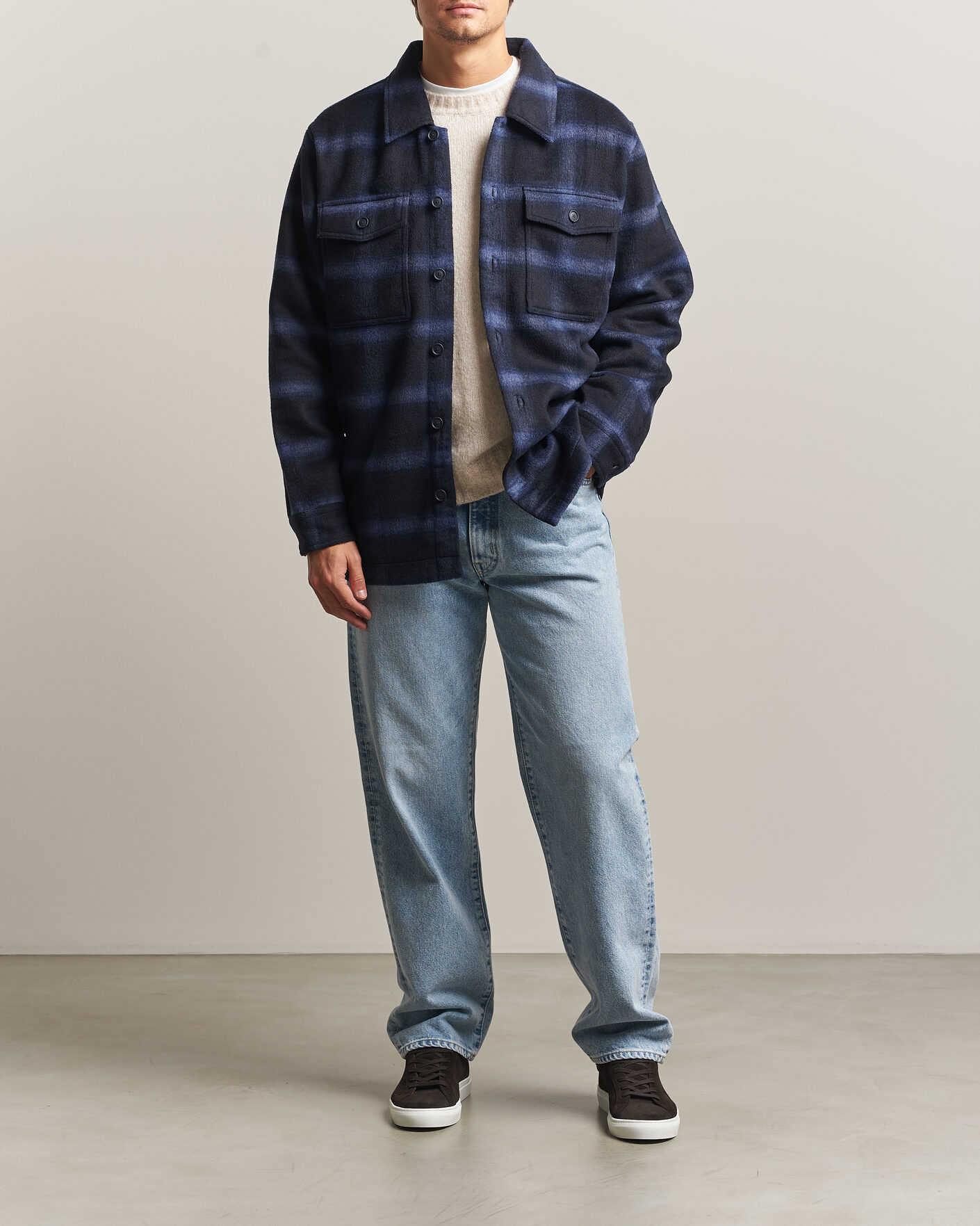 Herre | Jakker | BOSS ORANGE | Losky Flannel Checked Overshirt Dark Blue
