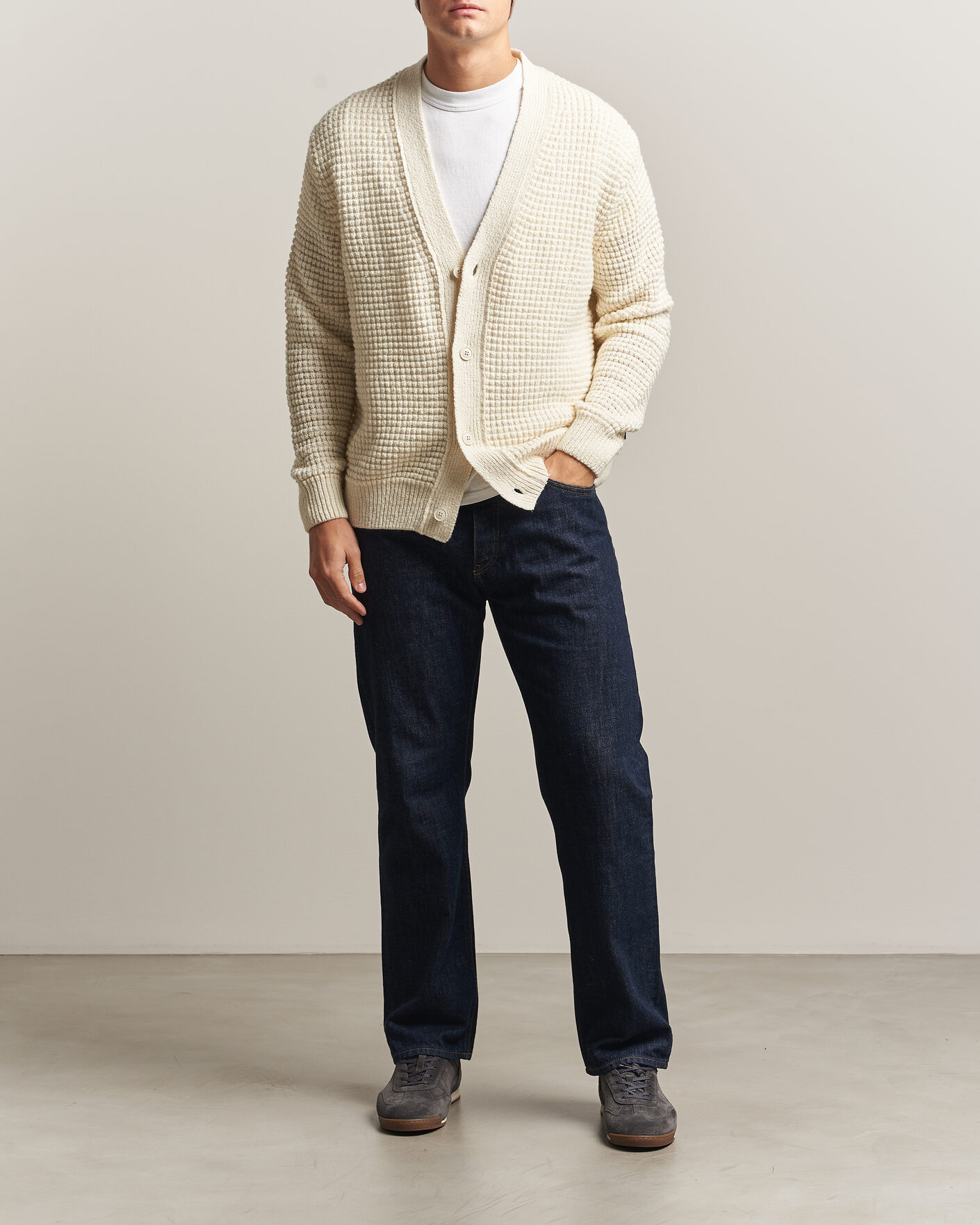 Herre | Trøjer | BOSS ORANGE | Korsico Wool Knitted Cardigan Open White