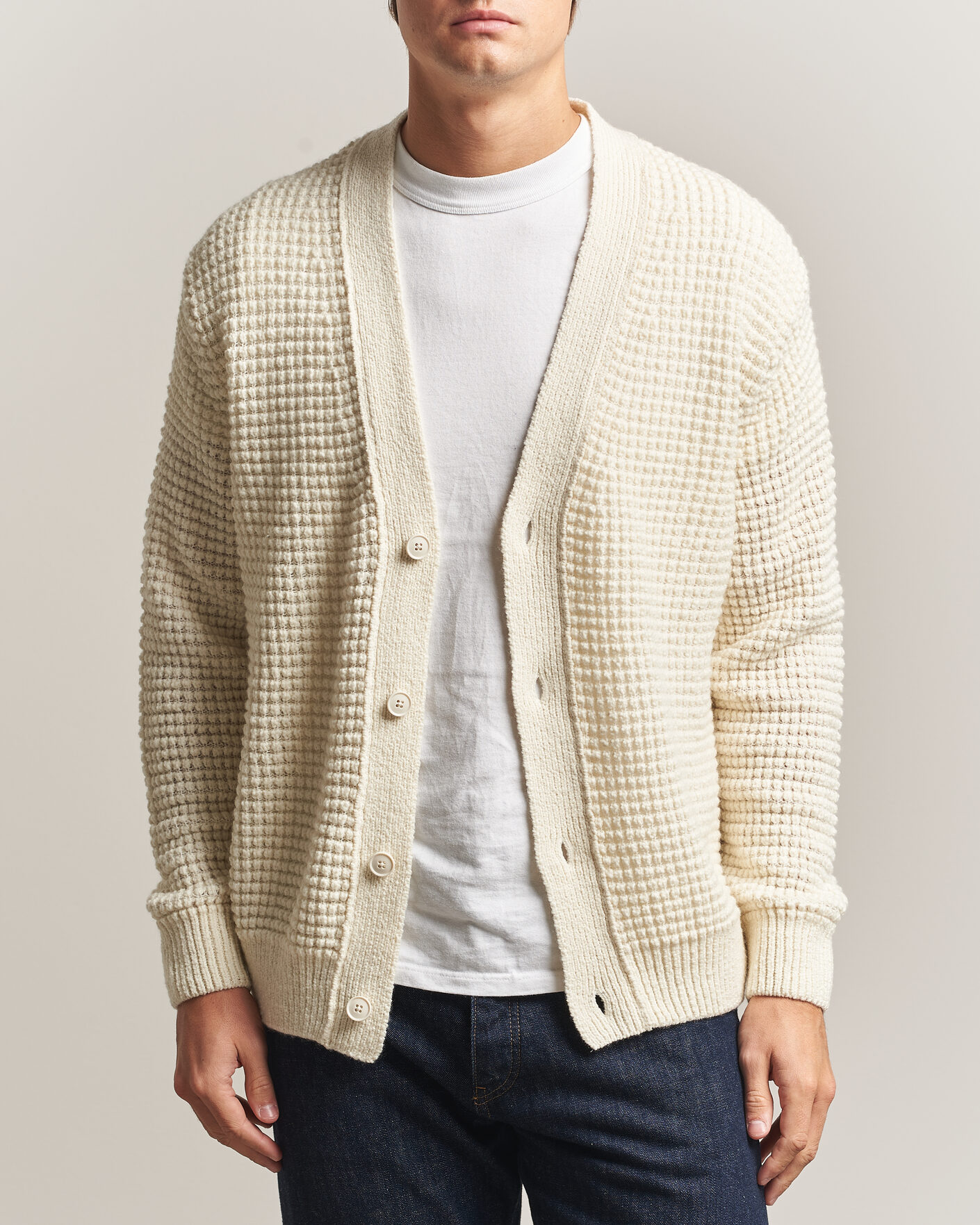 Herre | Trøjer | BOSS ORANGE | Korsico Wool Knitted Cardigan Open White