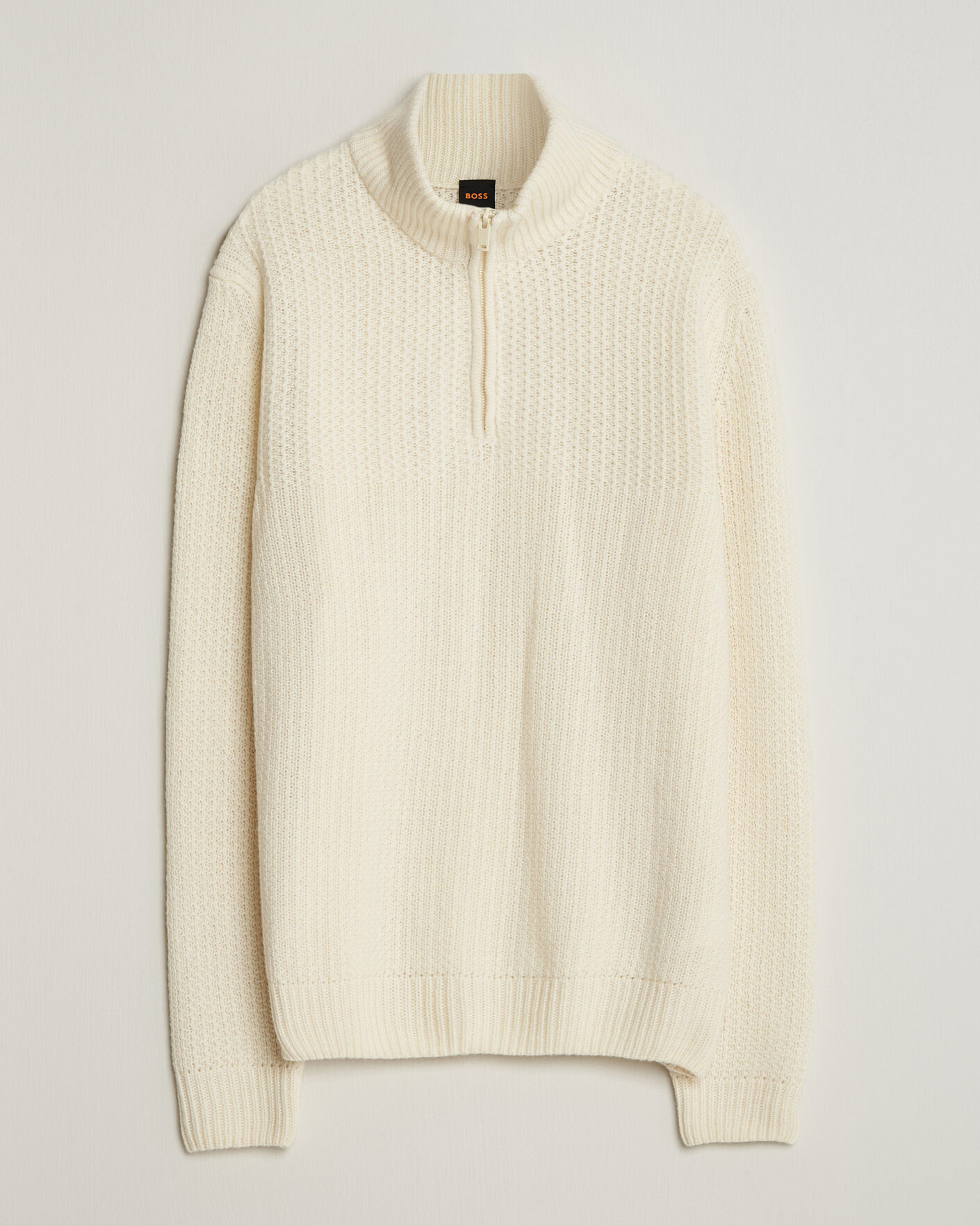 Herre | Trøjer | BOSS ORANGE | Kenter Wool Knitted Half Zip Open White