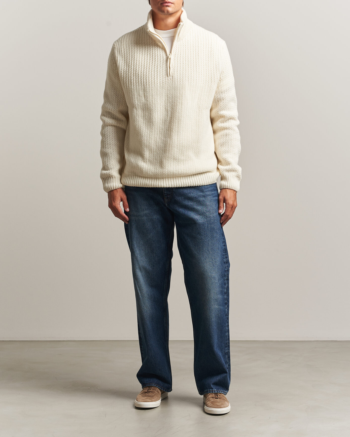 Herre | Trøjer | BOSS ORANGE | Kenter Wool Knitted Half Zip Open White