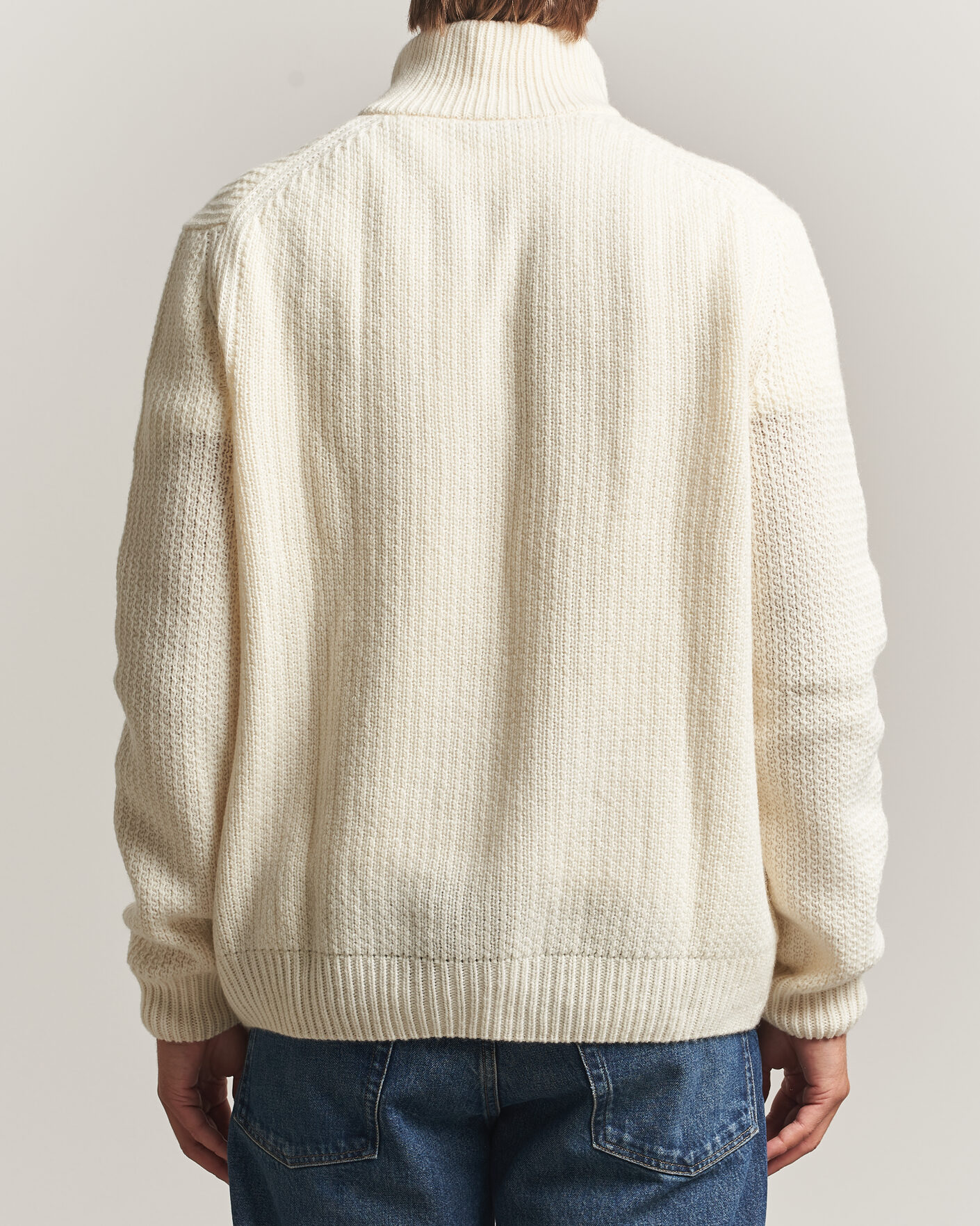Herre | Trøjer | BOSS ORANGE | Kenter Wool Knitted Half Zip Open White