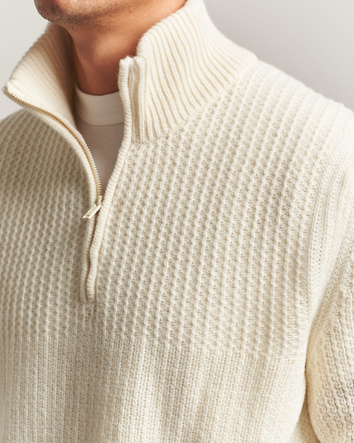 Herre | Trøjer | BOSS ORANGE | Kenter Wool Knitted Half Zip Open White