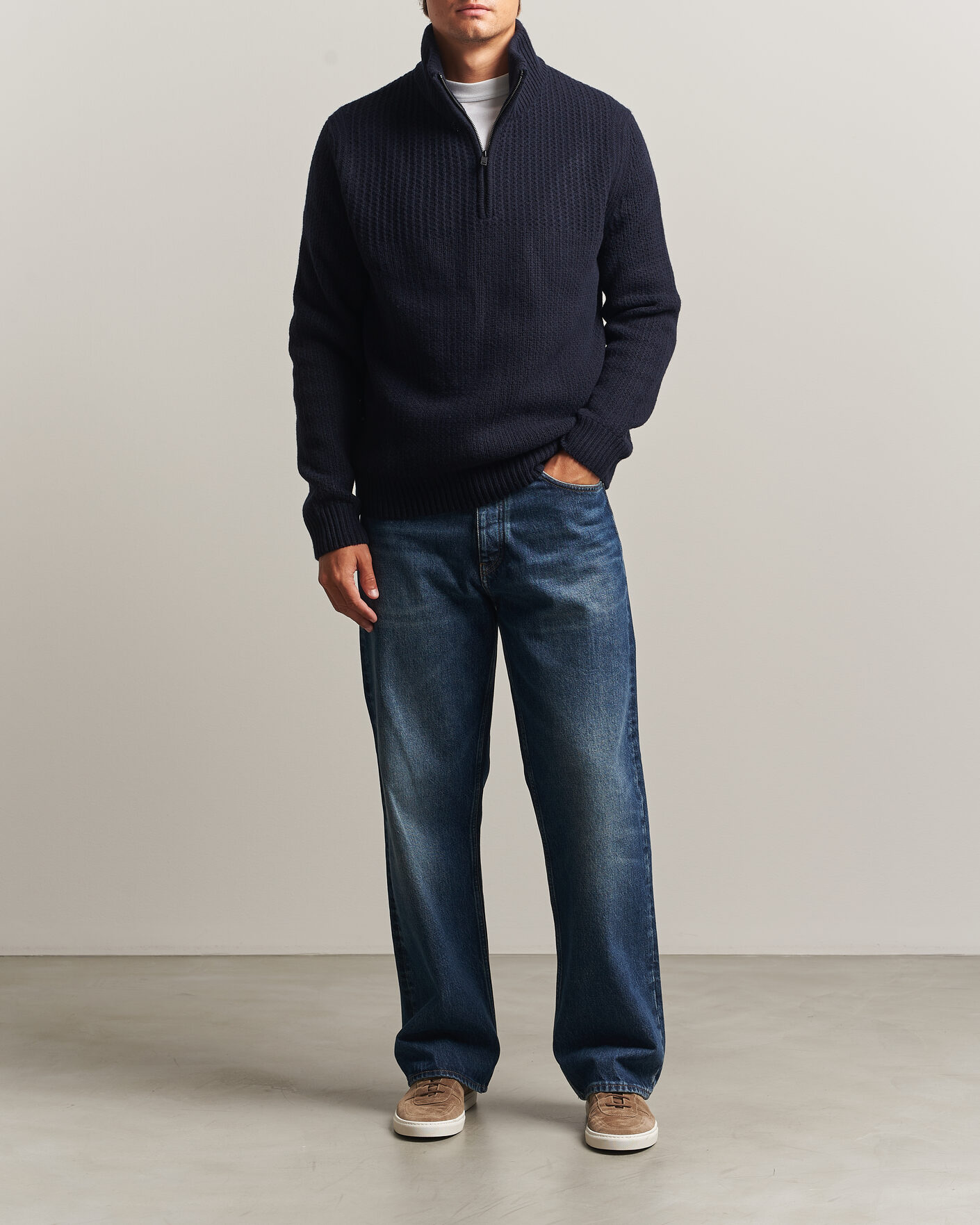 Herre | Trøjer | BOSS ORANGE | Kenter Wool Knitted Half Zip Dark Blue
