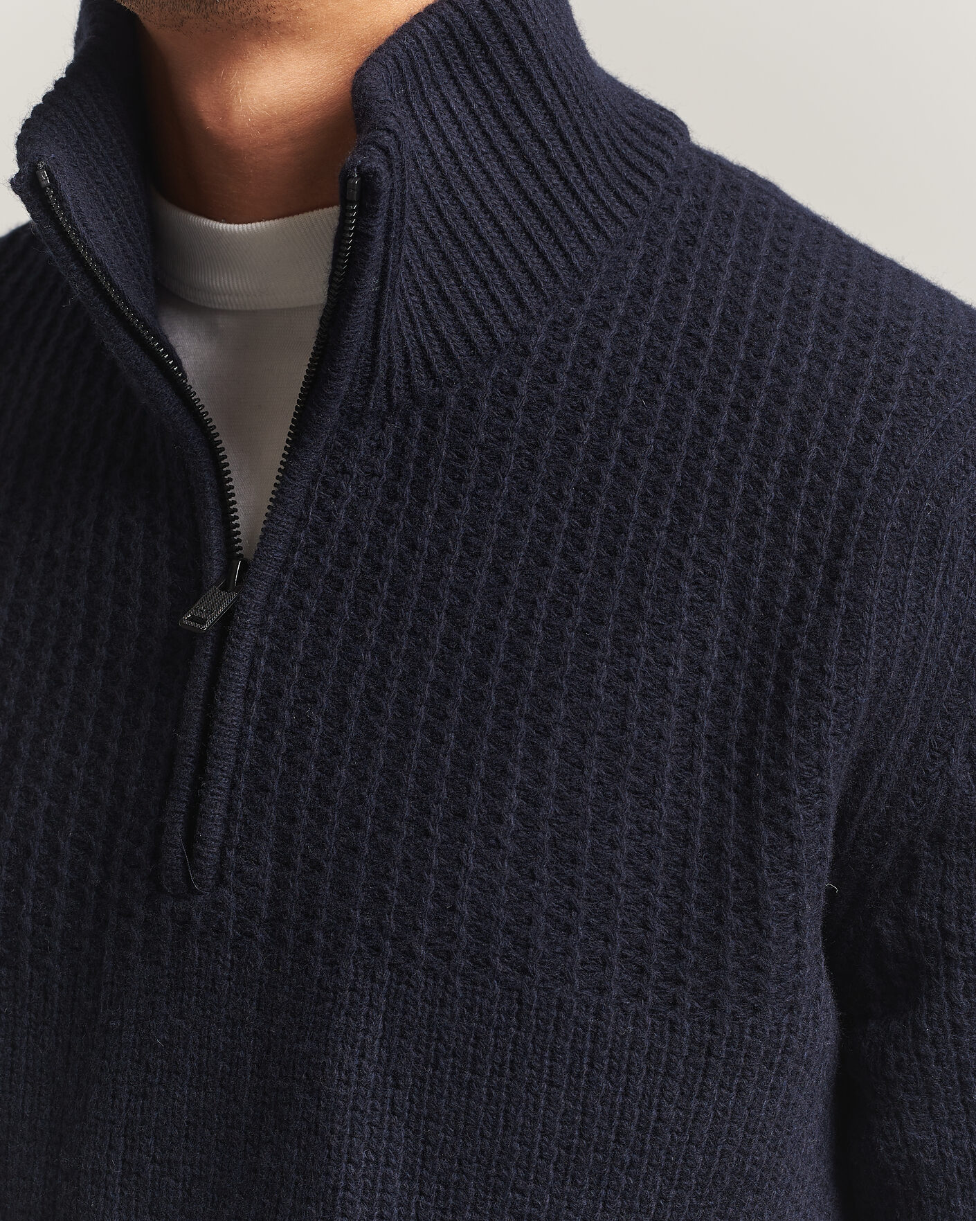 Herre | Trøjer | BOSS ORANGE | Kenter Wool Knitted Half Zip Dark Blue