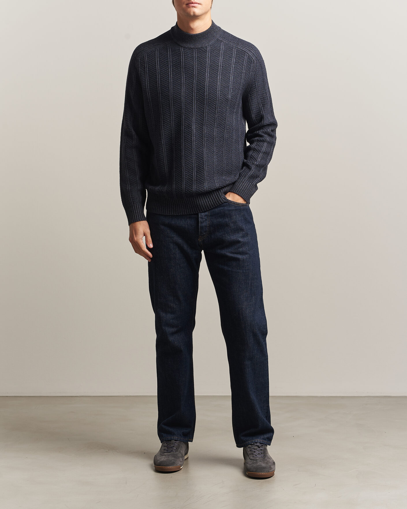 Herre | Trøjer | BOSS ORANGE | Katoolo Wool/Cotton Knitted Turtleneck Dark Blue