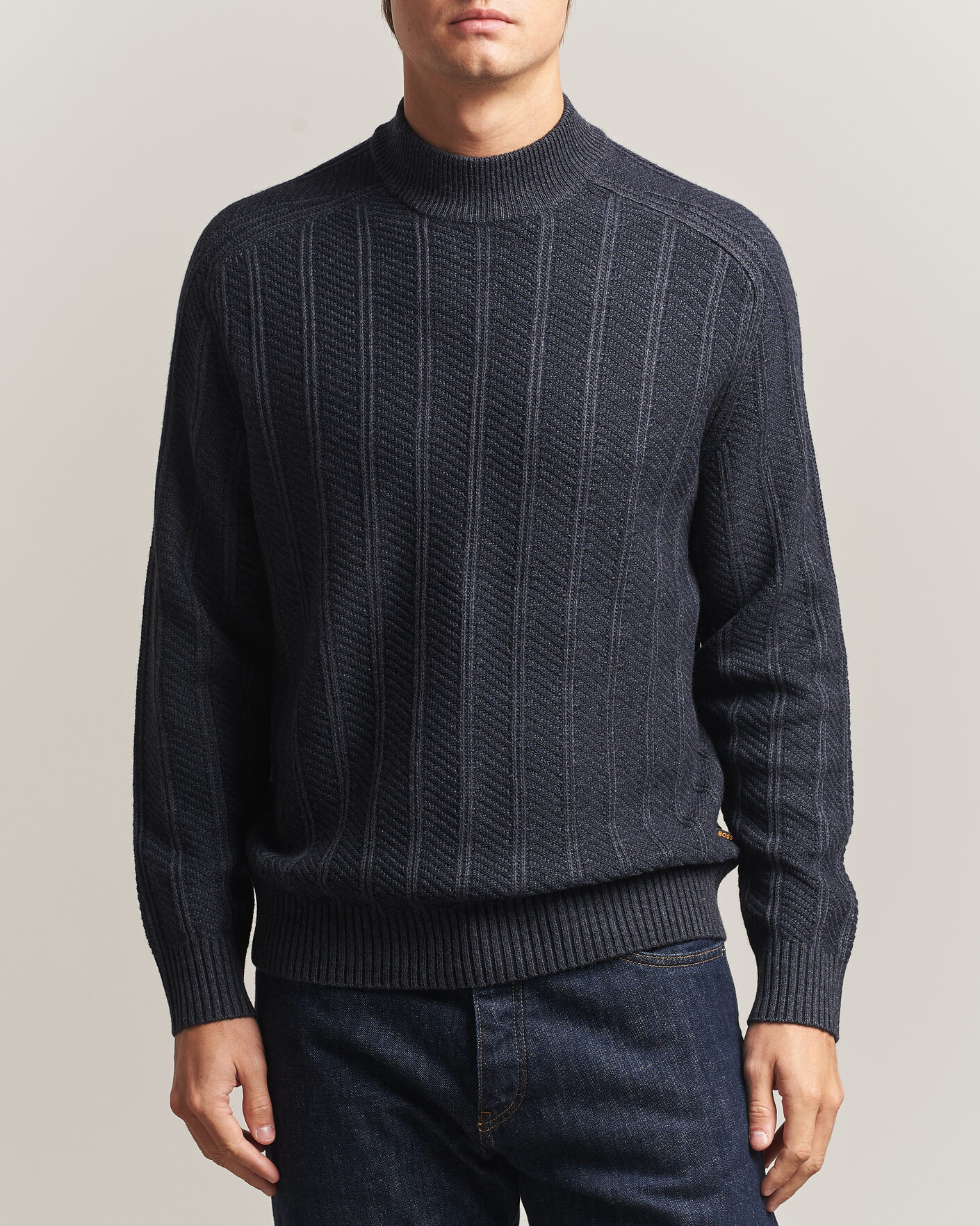 Herre | Trøjer | BOSS ORANGE | Katoolo Wool/Cotton Knitted Turtleneck Dark Blue