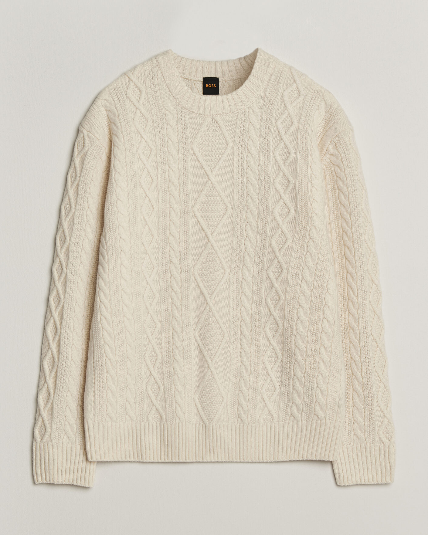 Herre | Trøjer | BOSS ORANGE | Atreccio Wool Structured Knitted Sweater Open White