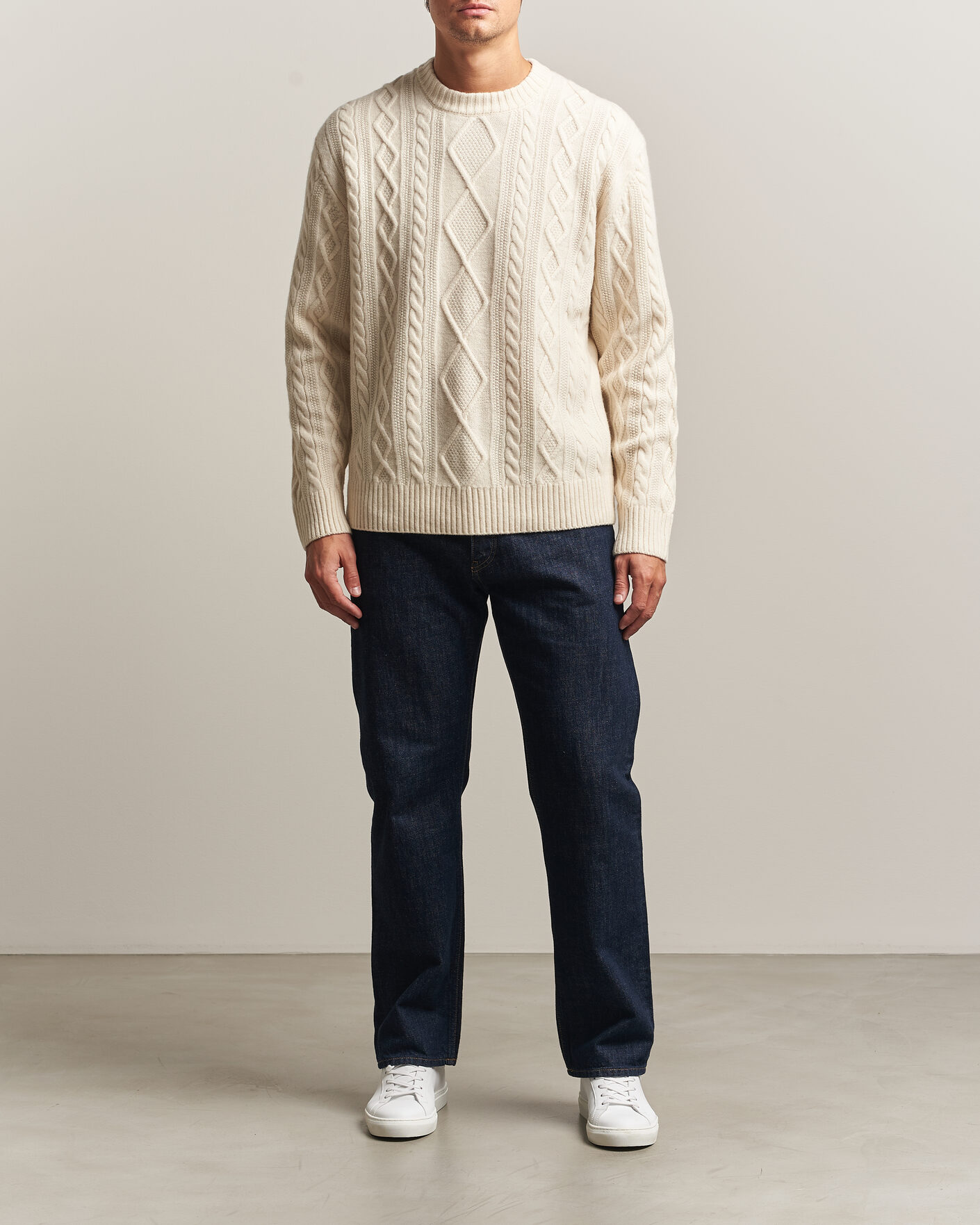 Herre | Trøjer | BOSS ORANGE | Atreccio Wool Structured Knitted Sweater Open White