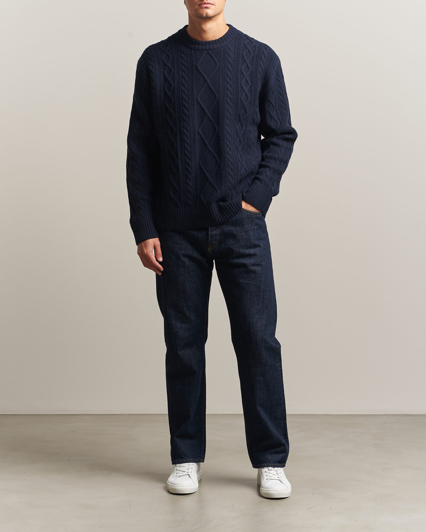 Herre | Trøjer | BOSS ORANGE | Atreccio Wool Structured Knitted Sweater Dark Blue