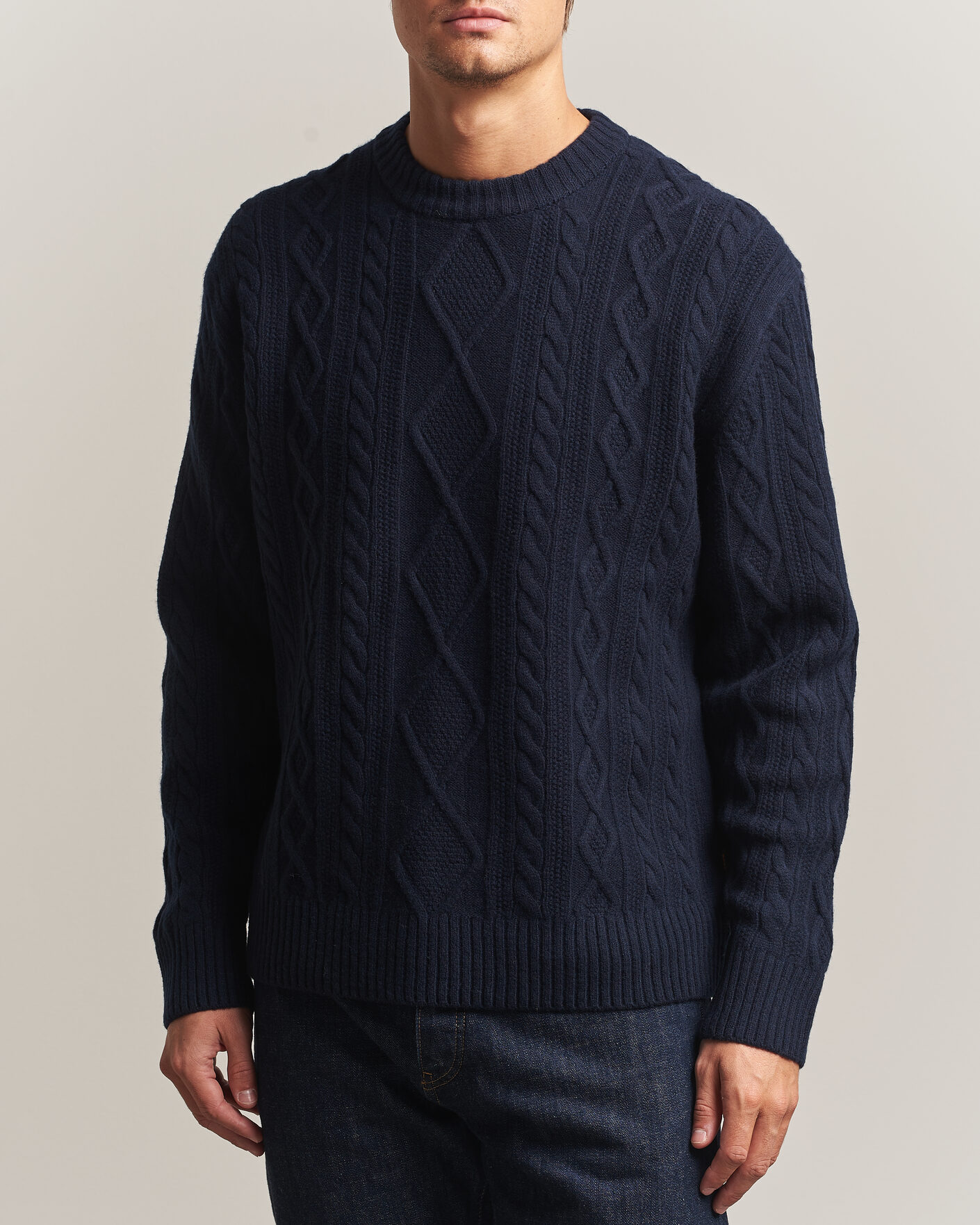 Herre | Trøjer | BOSS ORANGE | Atreccio Wool Structured Knitted Sweater Dark Blue