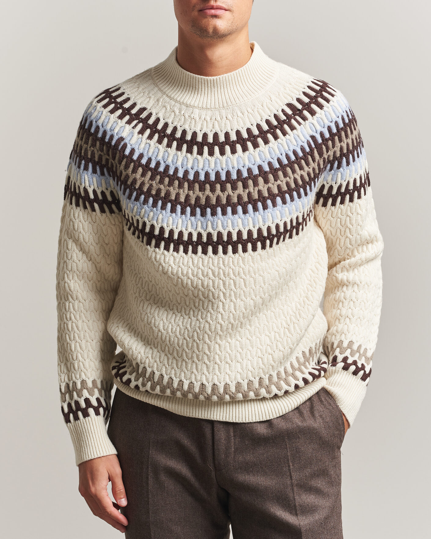 Herre | Trøjer | BOSS BLACK | Fiotto Wool Fairisle Sweater Open White