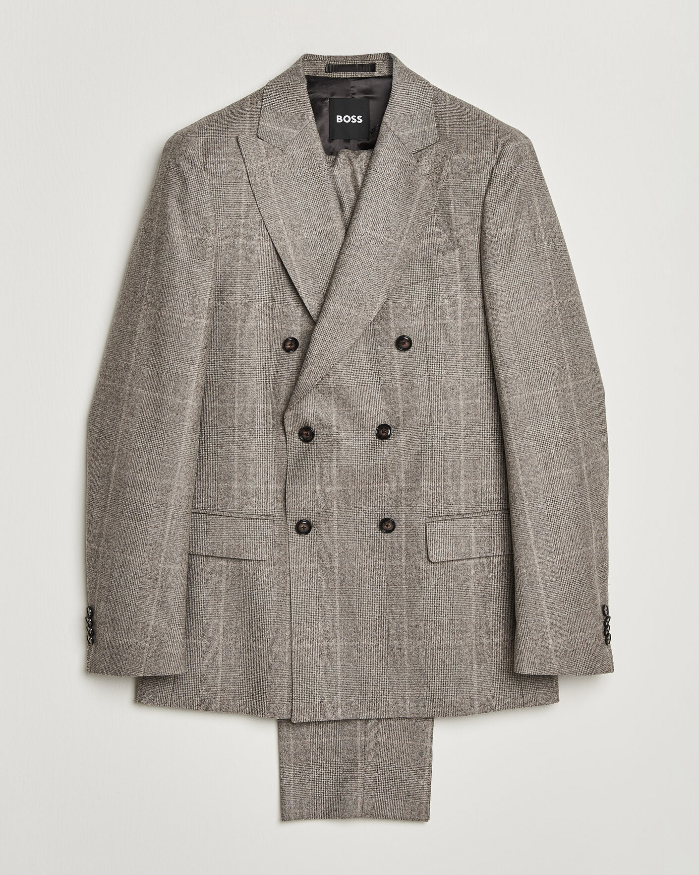 Herre | Jakkesæt | BOSS BLACK | Huge Wool Checked Double Breasted Suit Open Brown