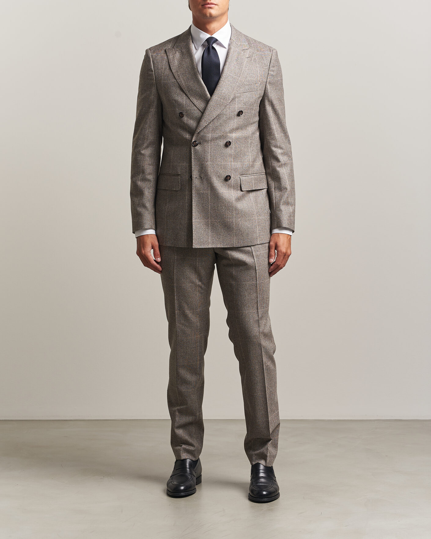 Herre | Jakkesæt | BOSS BLACK | Huge Wool Checked Double Breasted Suit Open Brown