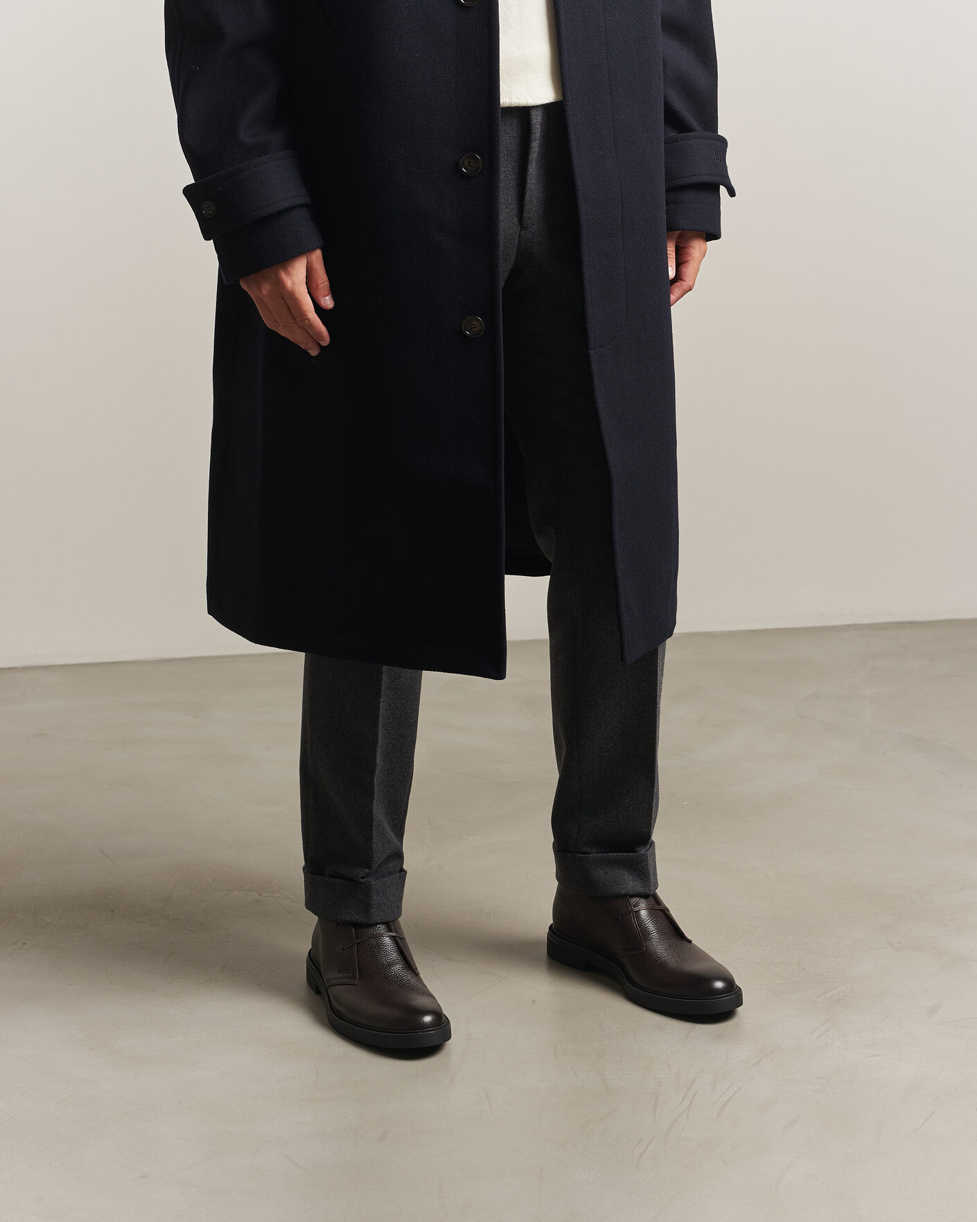 Herre | Støvler | BOSS BLACK | Calev Grained Leather Chukka Boot Dark Brown