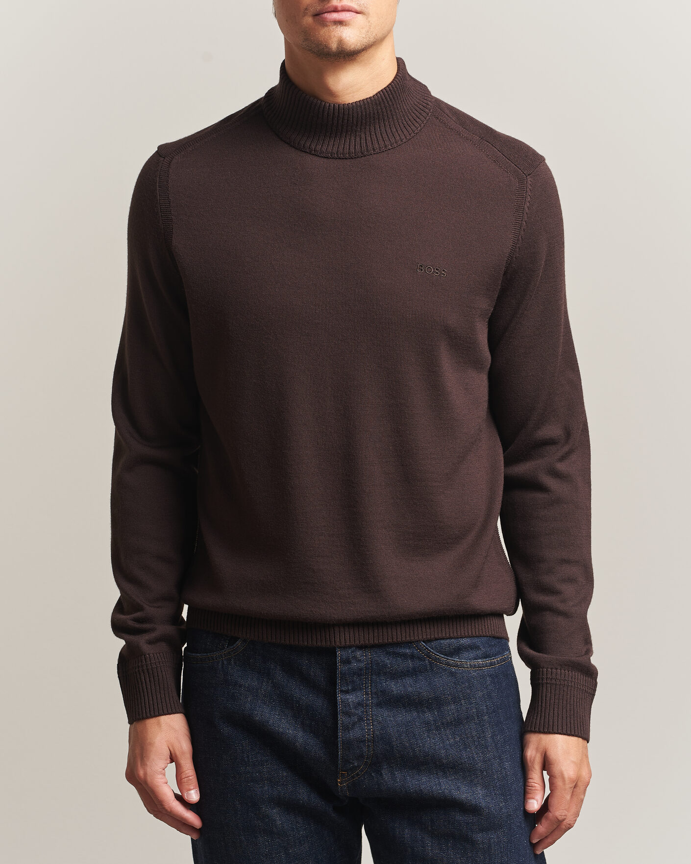 Herre | Trøjer | BOSS ORANGE | Avac Knitted Turtleneck Dark Brown