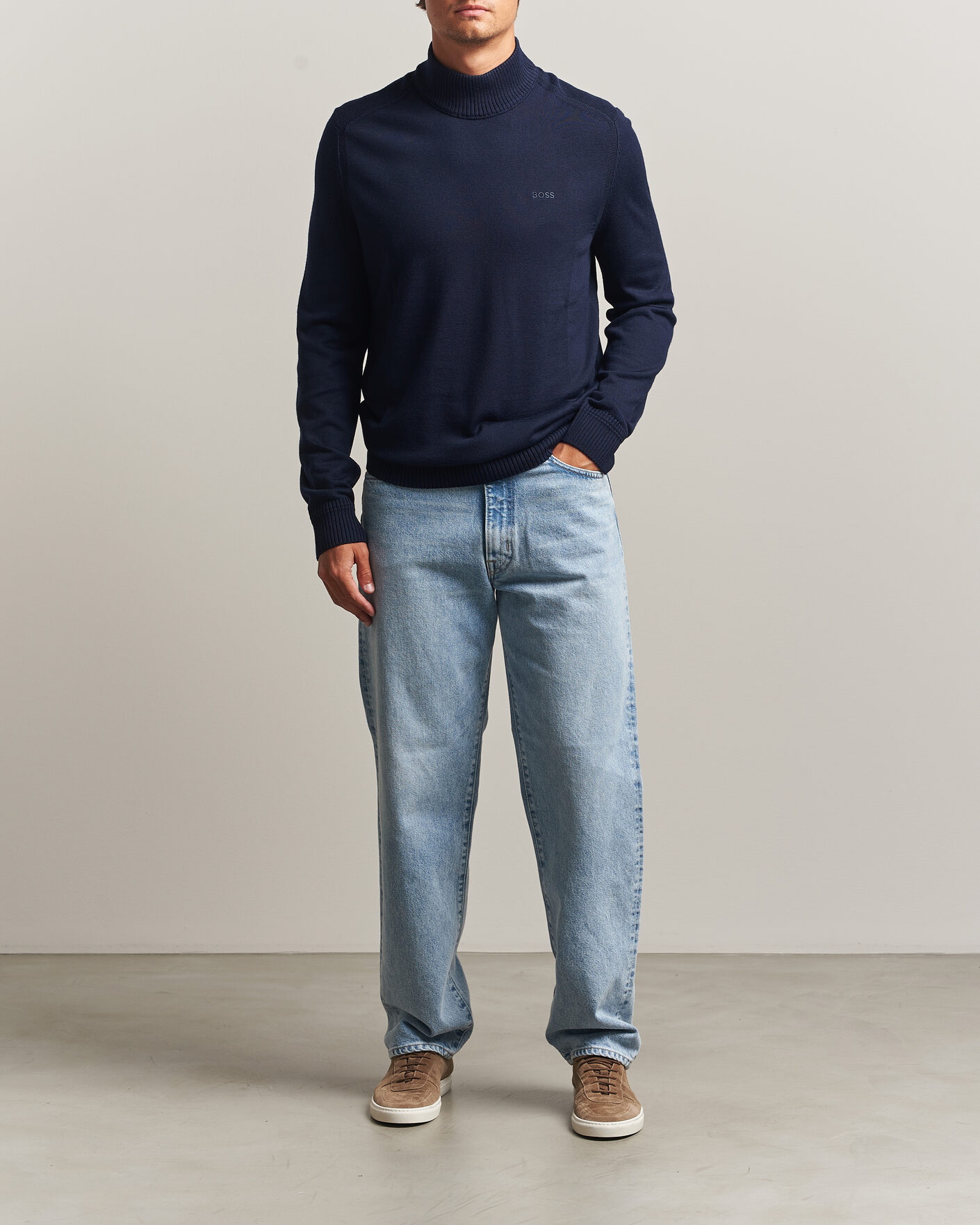 Herre | Trøjer | BOSS ORANGE | Avac Knitted Turtleneck Dark Blue