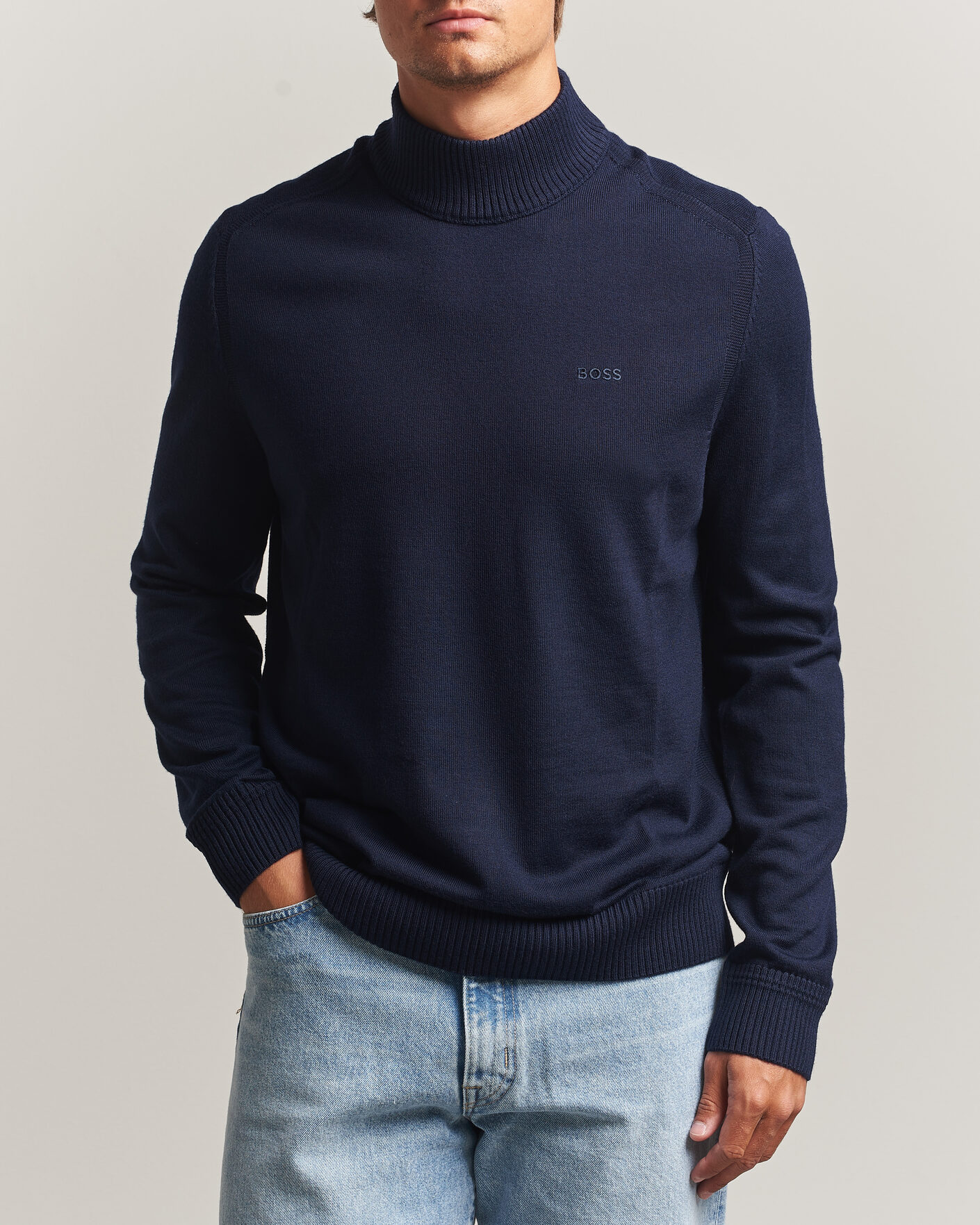 Herre | Trøjer | BOSS ORANGE | Avac Knitted Turtleneck Dark Blue