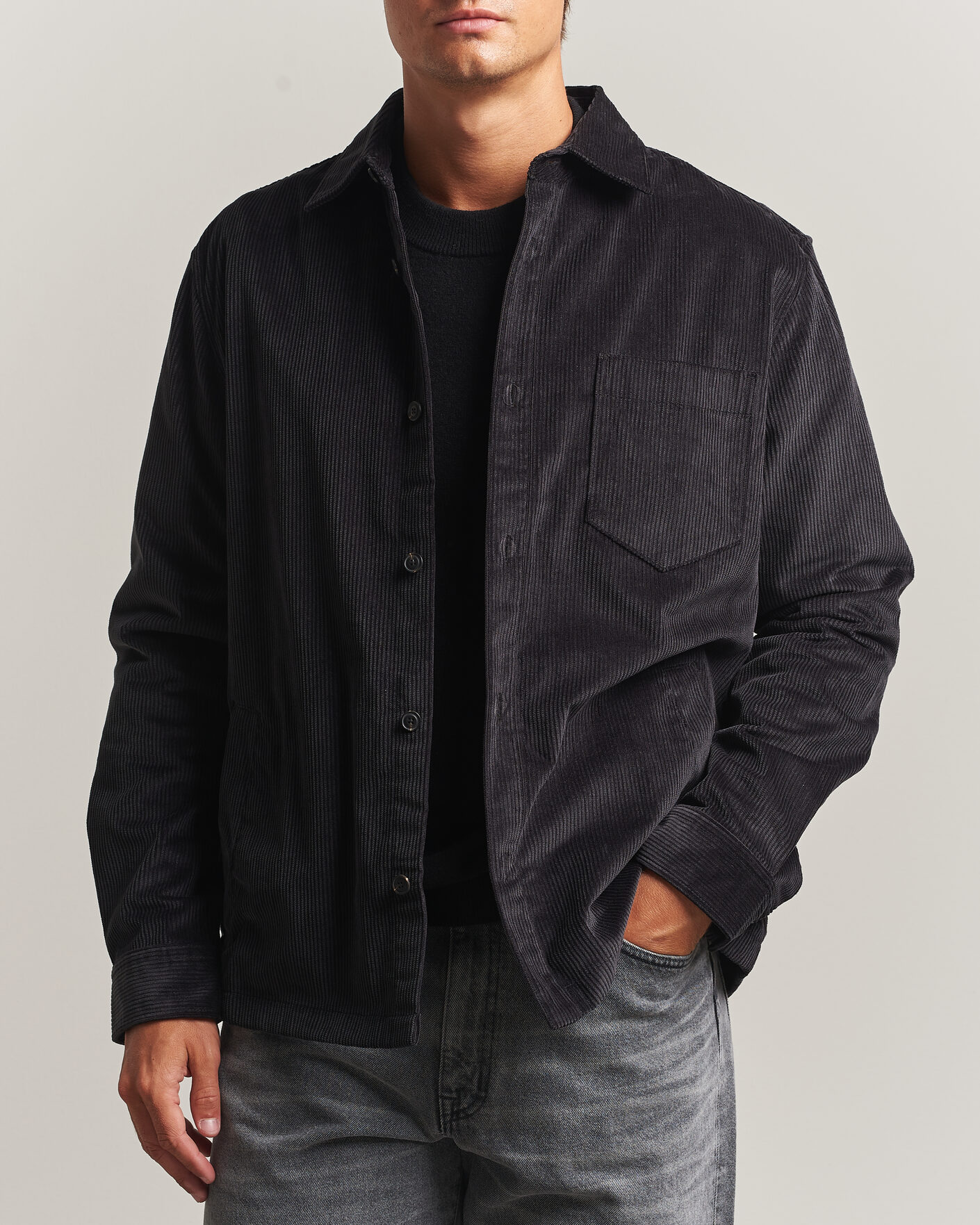 Herre | Skjorter | HUGO | Ecord Corduroy Overshirt Black