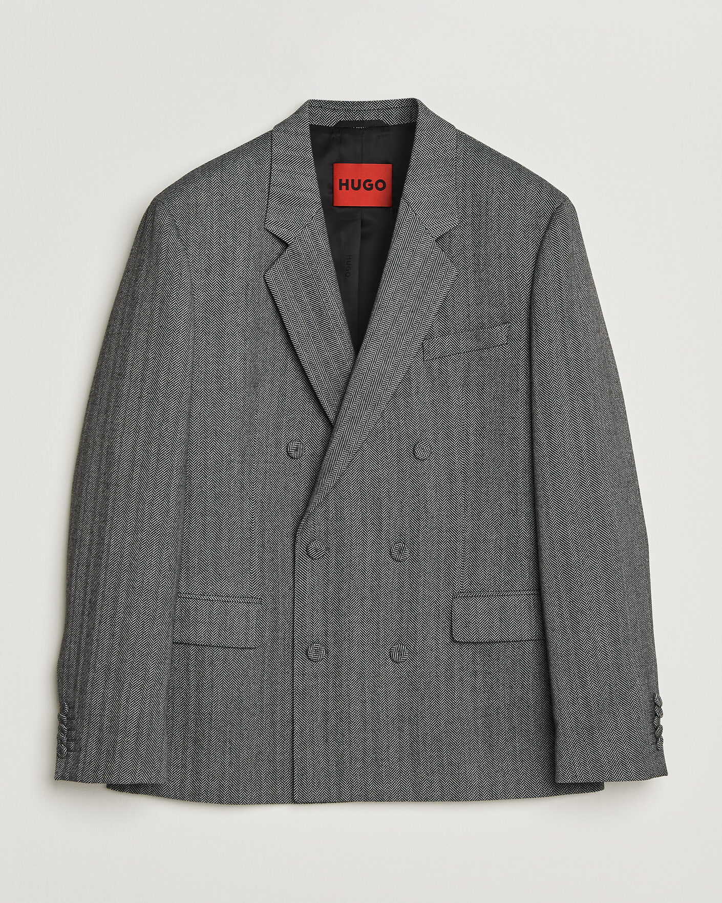 Herre | Blazere & jakker | HUGO | Karlo Herringbone Double Breasted Blazer Dark Grey