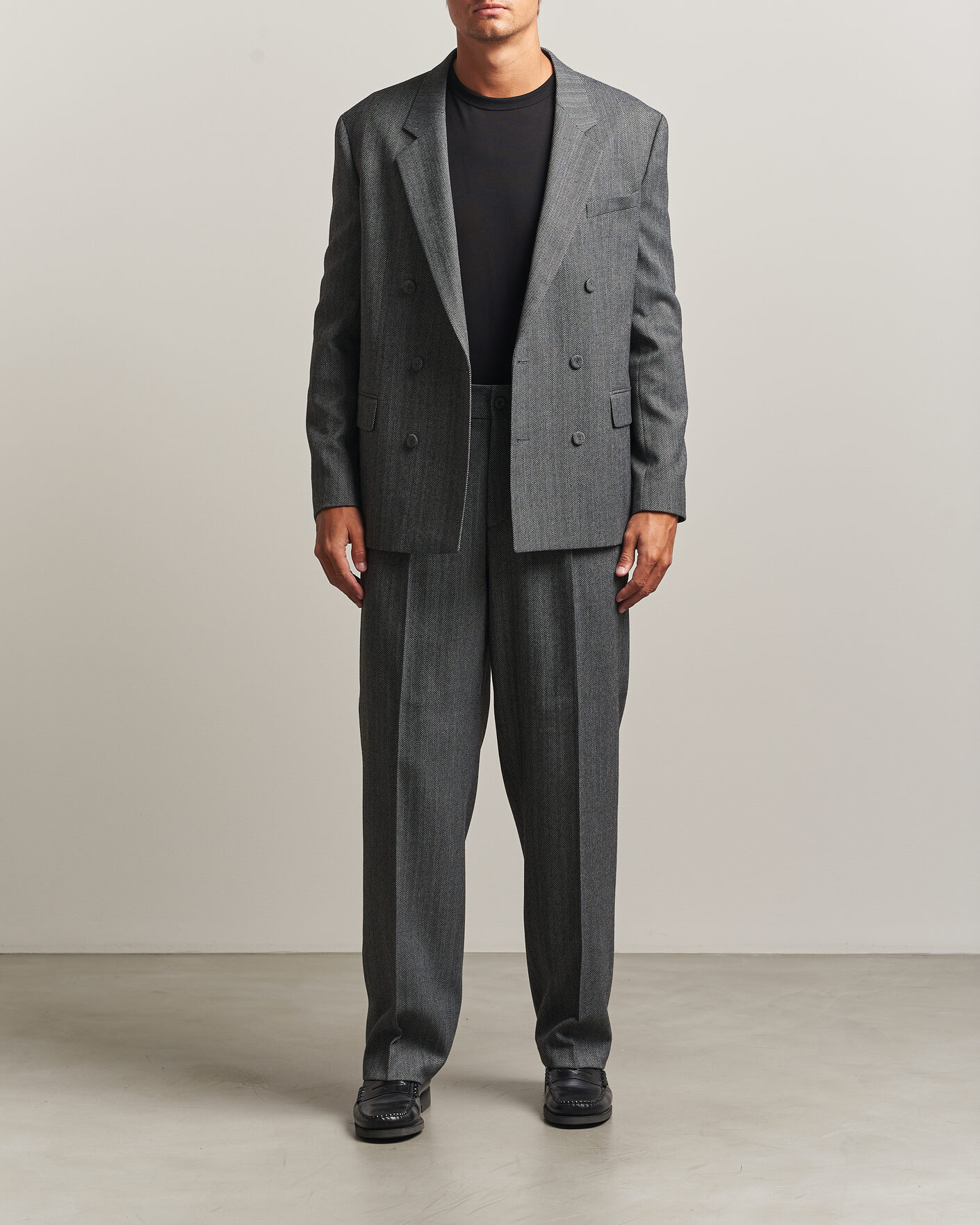 Herre | Blazere & jakker | HUGO | Karlo Herringbone Double Breasted Blazer Dark Grey